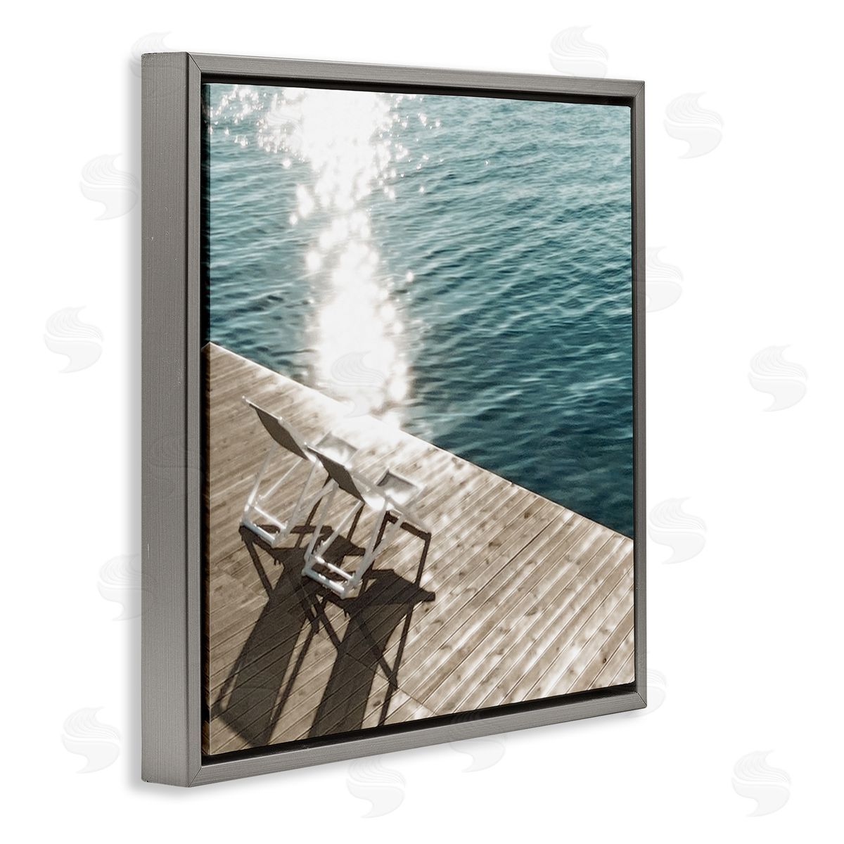 Deck Chair Shadows Grey Floating Frame Canvas Wall Art, Home Decor by Noah Bay