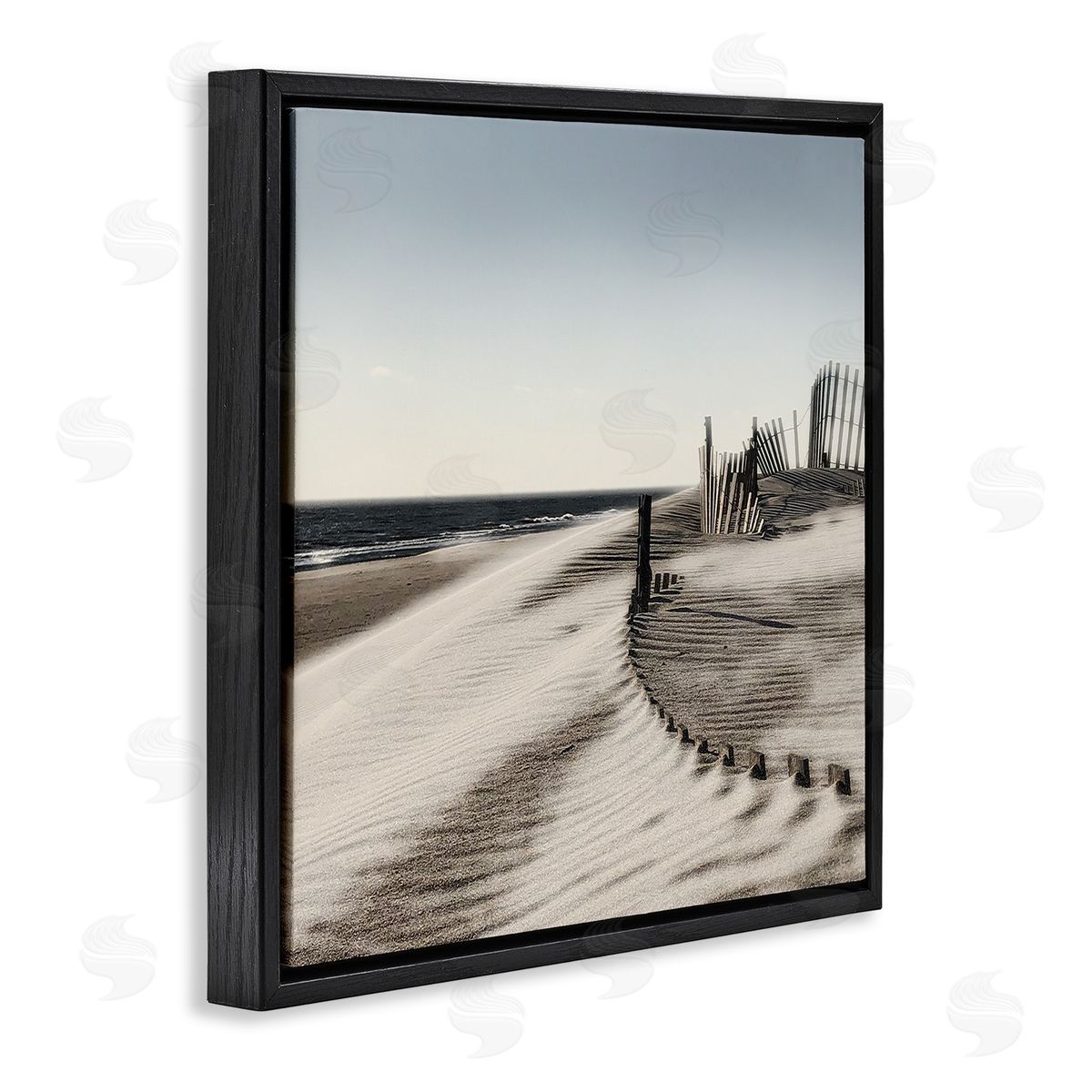 Rippled Beach Fence Black Floating Frame Canvas Wall Art, Home Decor by Noah Bay