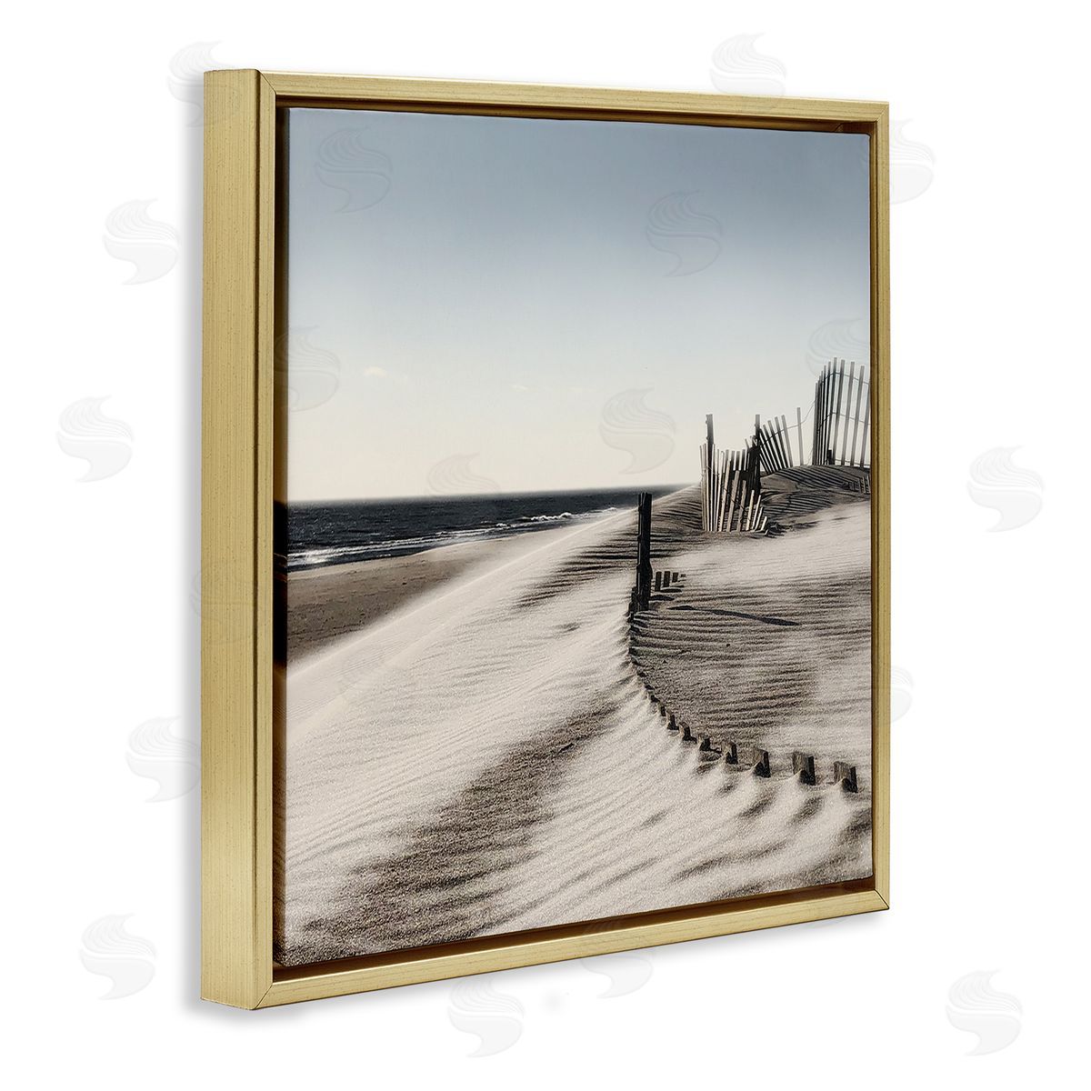 Rippled Beach Fence Gold Floating Frame Canvas Wall Art, Home Decor by Noah Bay