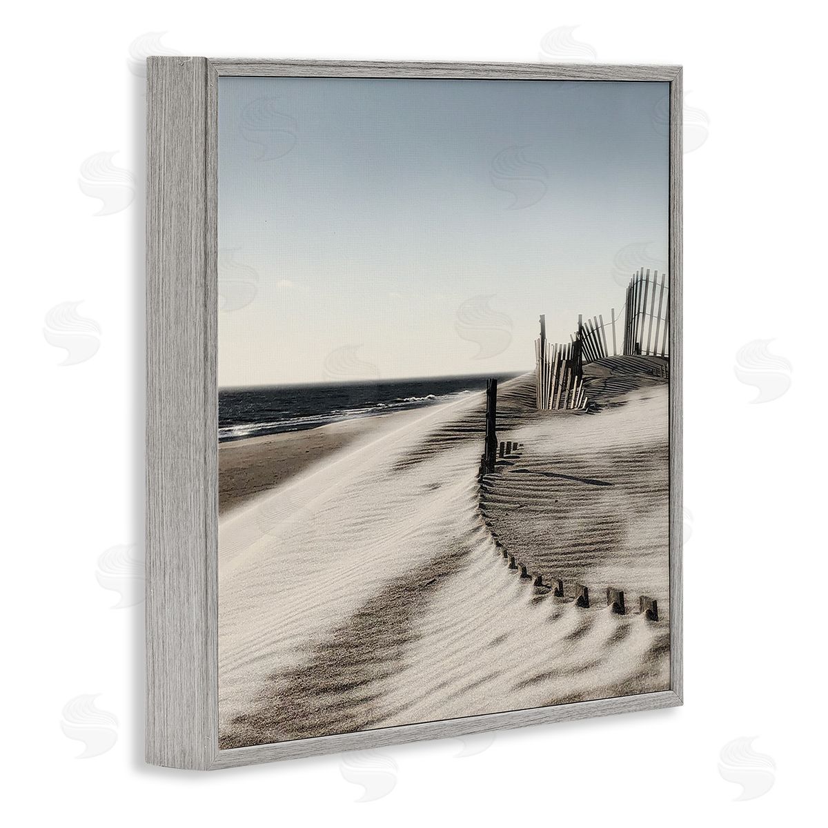Rippled Beach Fence Grey Frame Print Wall Art, Home Decor by Noah Bay