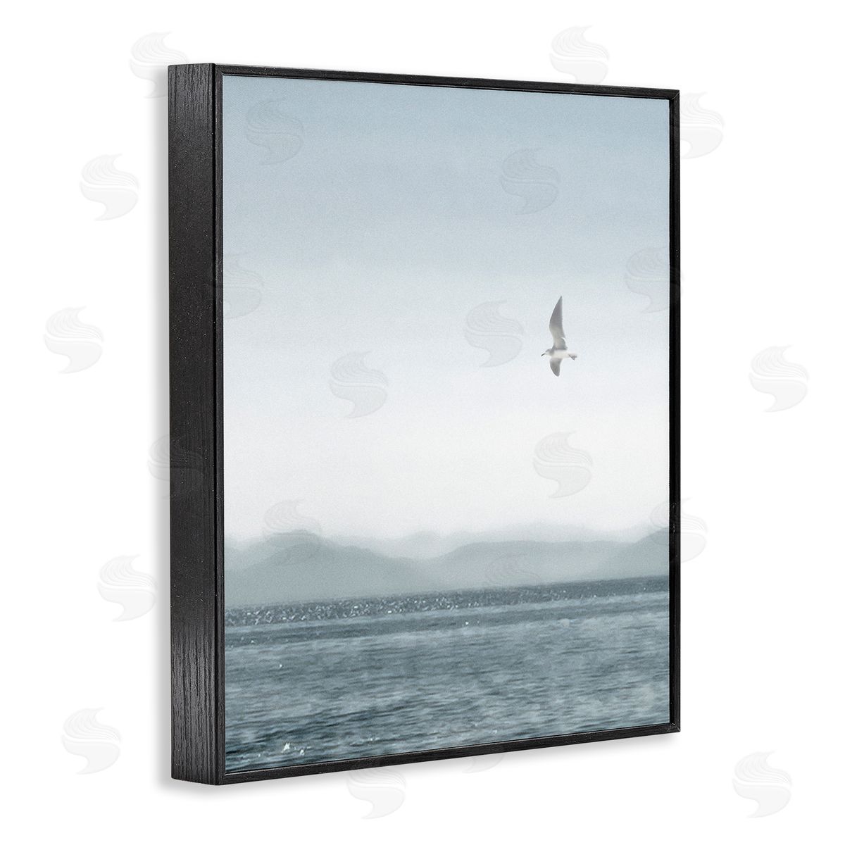 Lone Gull over Sea Black Frame Print Wall Art, Home Decor by Noah Bay