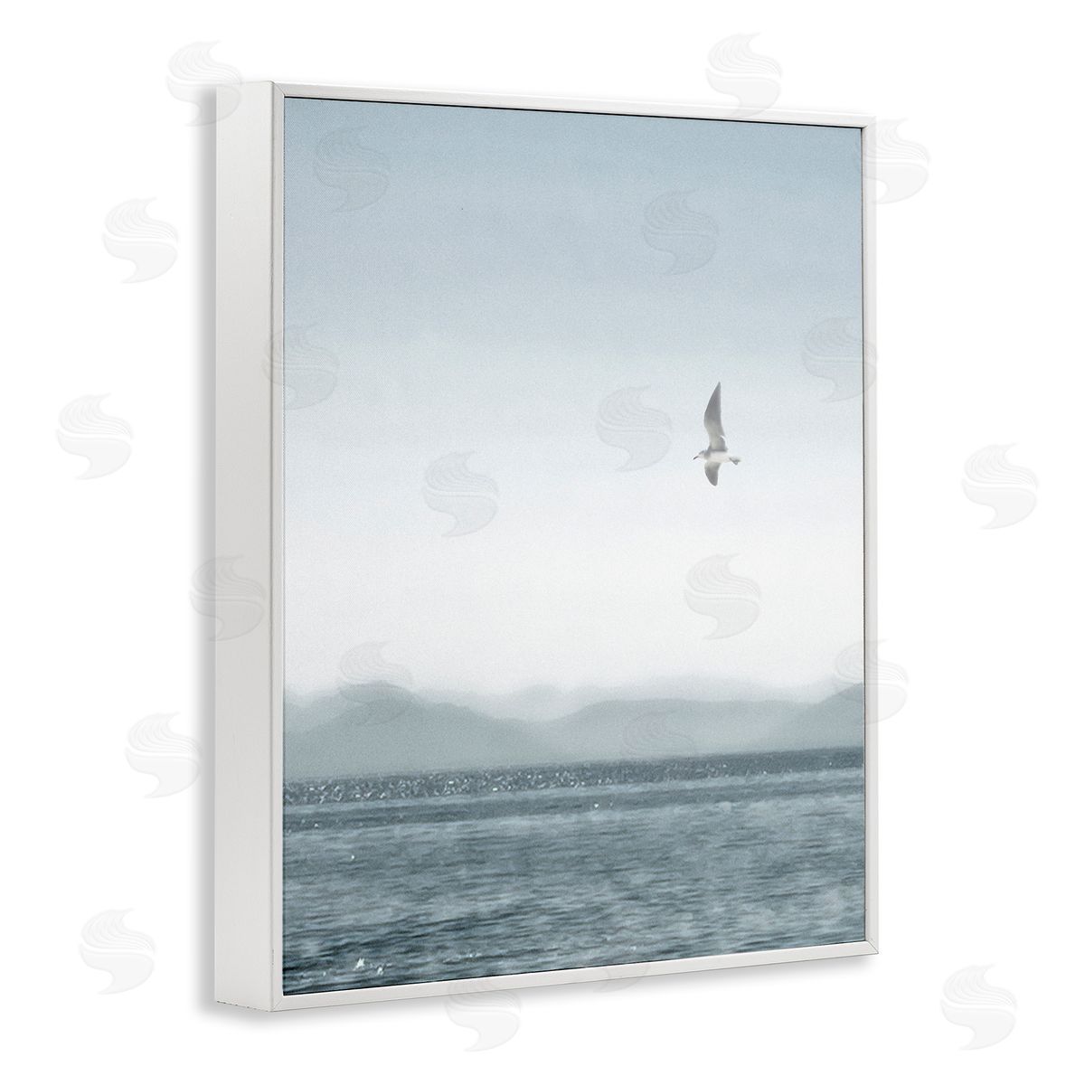 Lone Gull over Sea White Frame Print Wall Art, Home Decor by Noah Bay