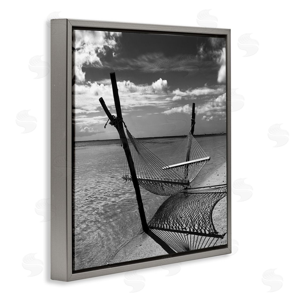 Windward Beach Hammock Grey Floating Frame Canvas Wall Art, Home Decor by Noah Bay