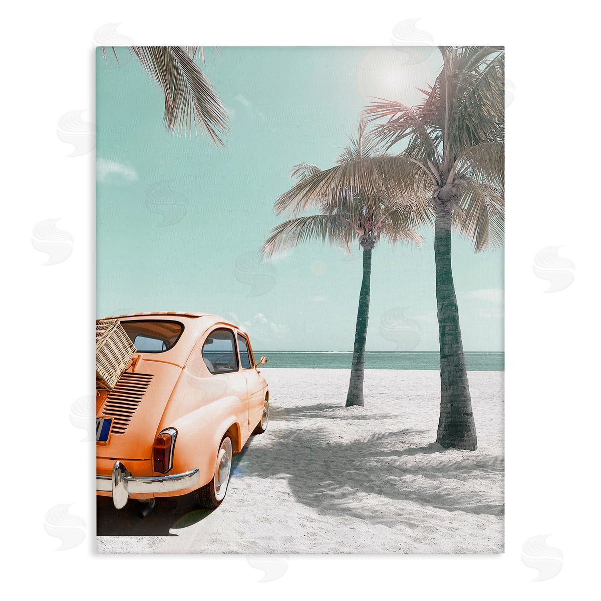Orange Car on Beach Canvas Wall Art, Home Decor by Noah Bay