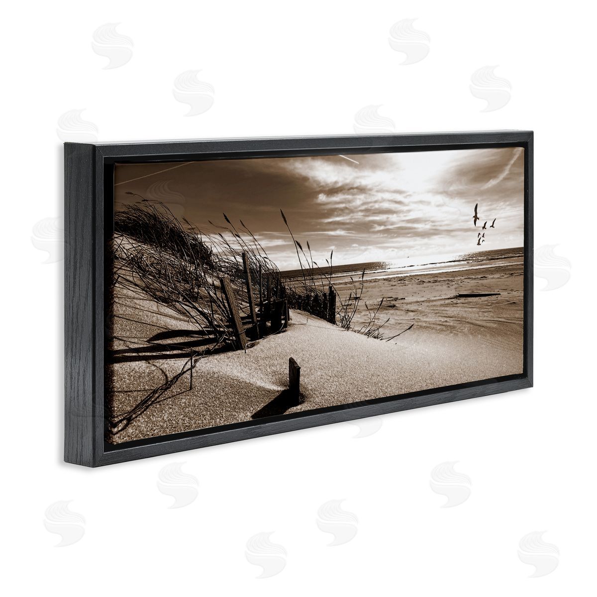 Zen Sands Beach Black Floating Frame Canvas Wall Art, Home Decor by Noah Bay