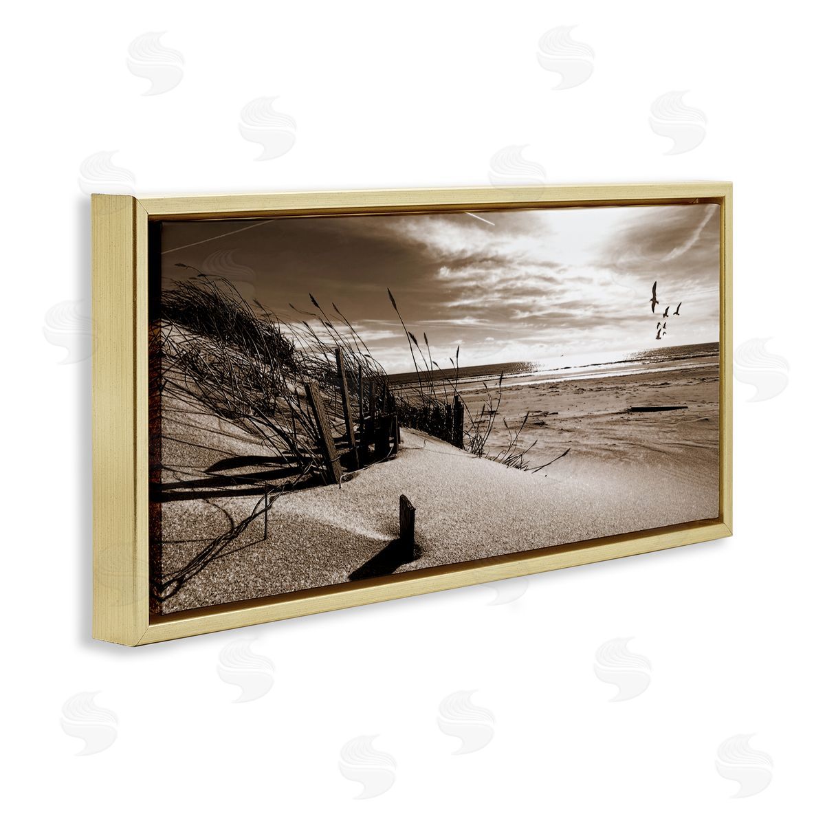 Zen Sands Beach Gold Floating Frame Canvas Wall Art, Home Decor by Noah Bay