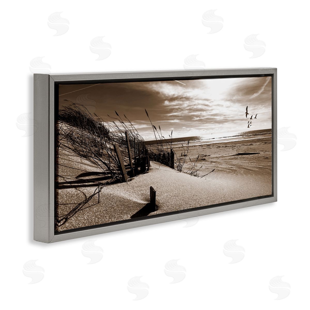 Zen Sands Beach Grey Floating Frame Canvas Wall Art, Home Decor by Noah Bay