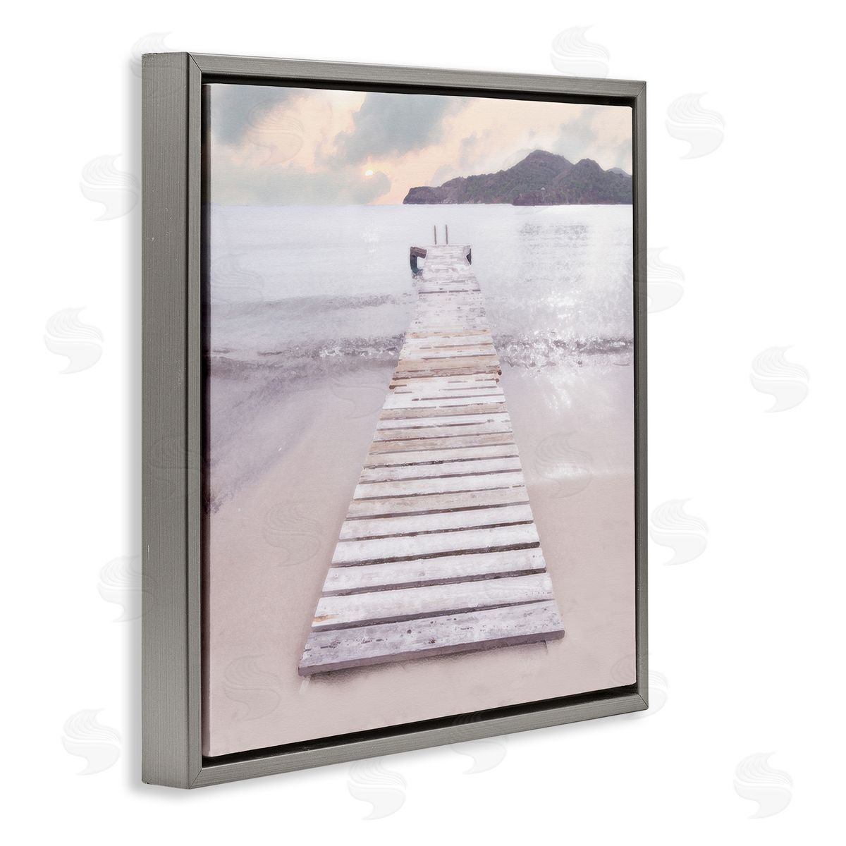 Zen Beach Dock Grey Floating Frame Canvas Wall Art, Home Decor by Noah Bay