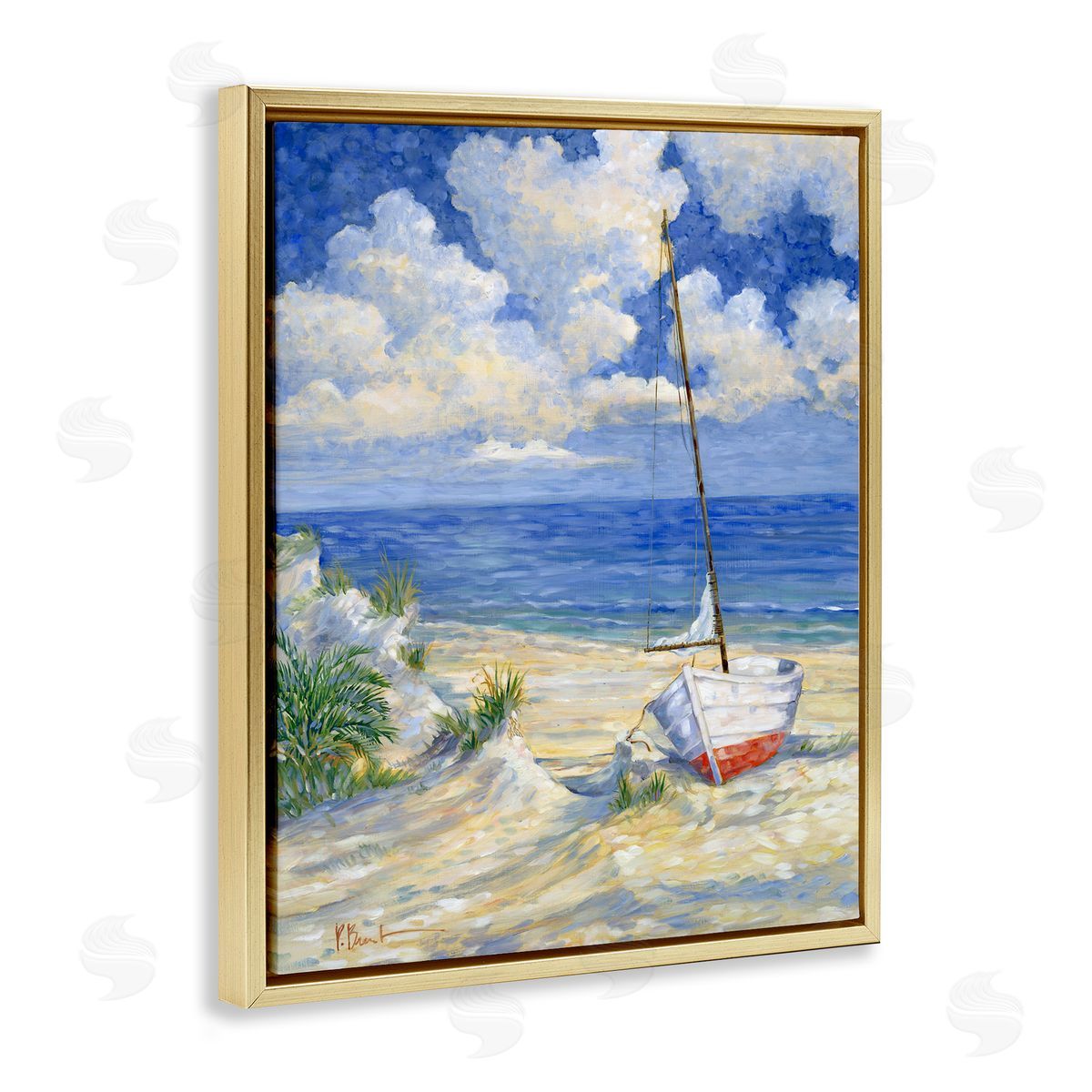 Costa Del Sol View Gold Floating Frame Canvas Wall Art, Home Decor by Paul Brent