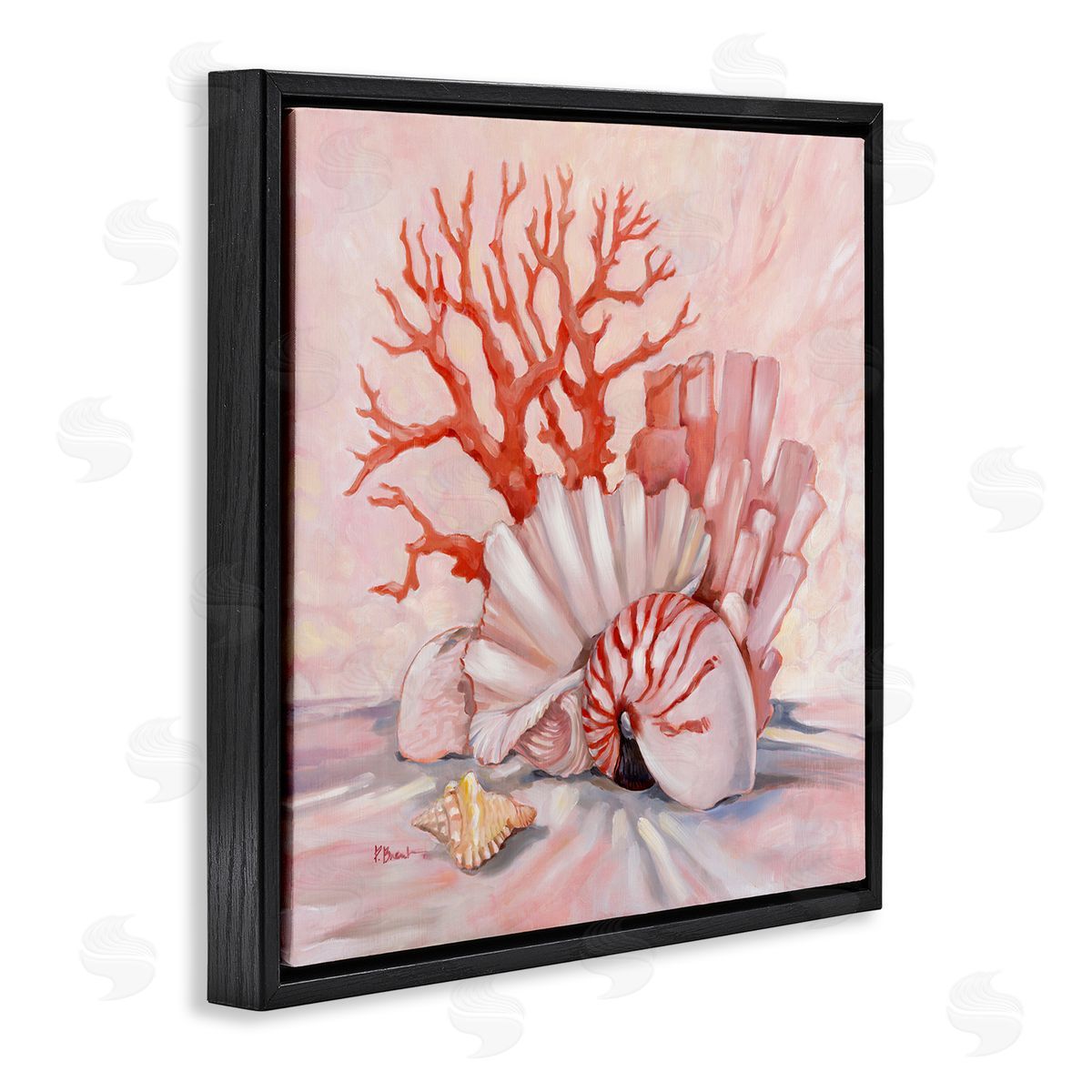 Pink Coral Still Life Black Floating Frame Canvas Wall Art, Home Decor by Paul Brent