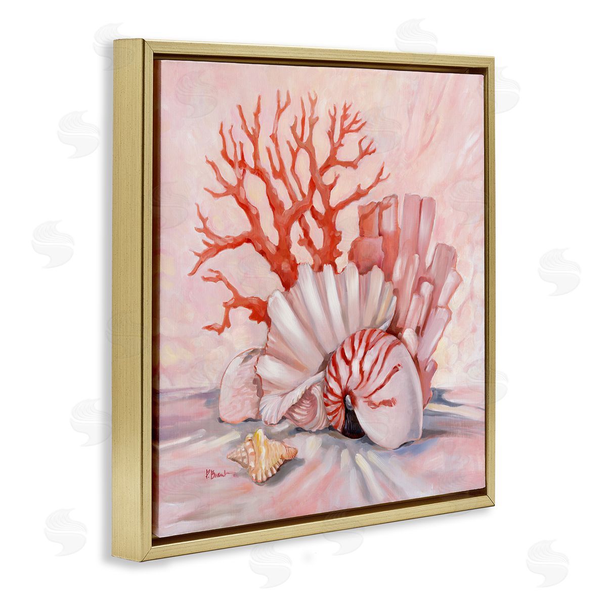 Pink Coral Still Life Gold Floating Frame Canvas Wall Art, Home Decor by Paul Brent