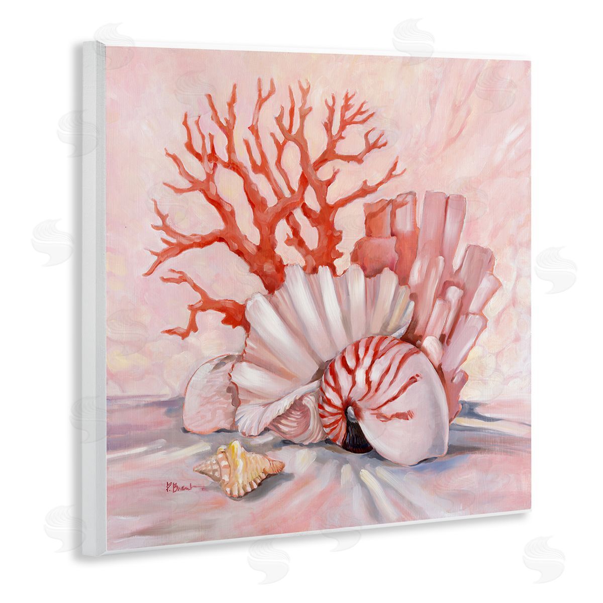 Pink Coral Still Life Wood Plaque Wall Art, Home Decor by Paul Brent