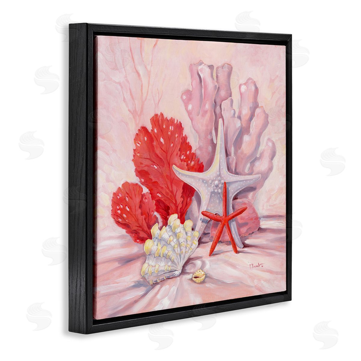 Pink Gathered Sea Life Black Floating Frame Canvas Wall Art, Home Decor by Paul Brent