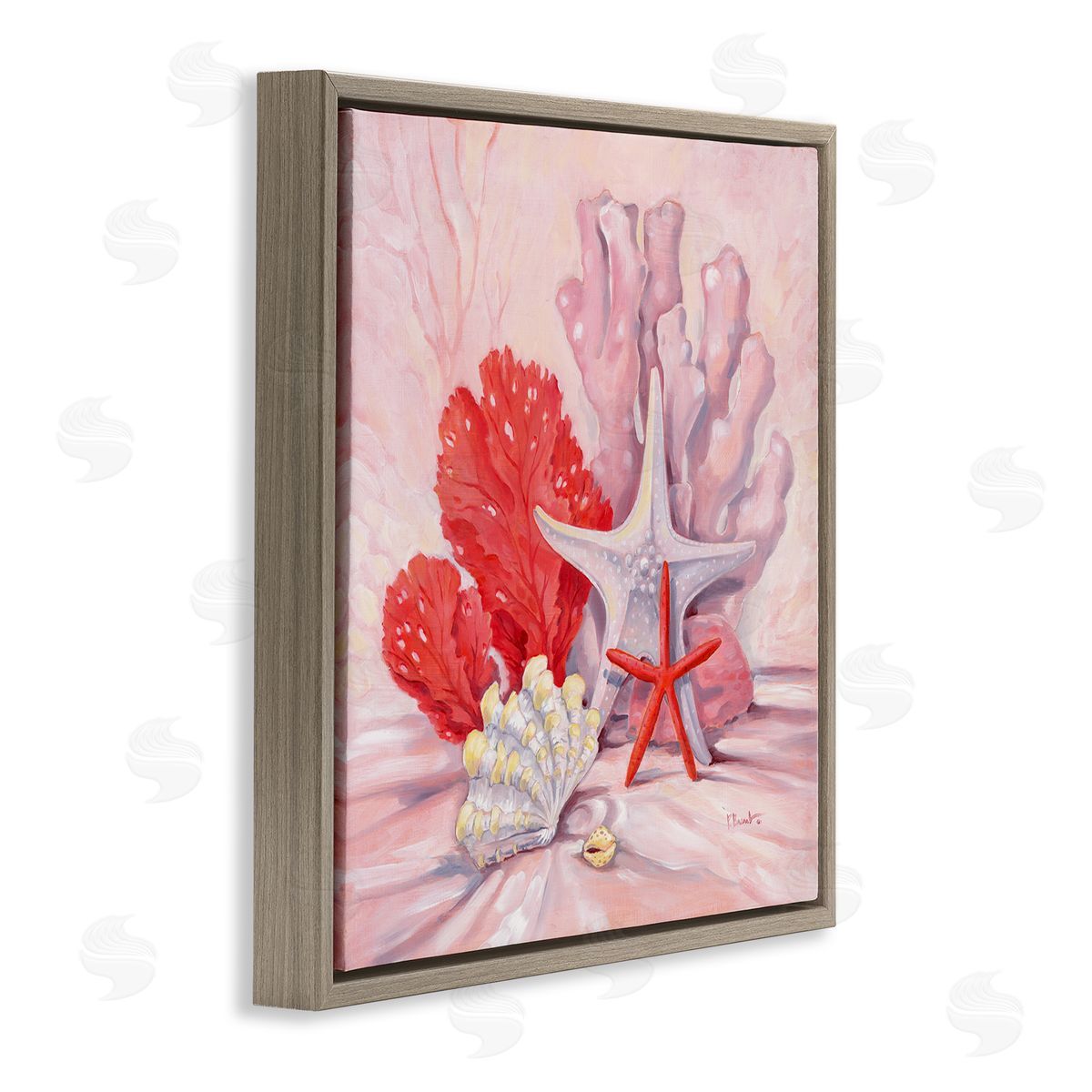 Pink Gathered Sea Life Brown Floating Frame Canvas Wall Art, Home Decor by Paul Brent