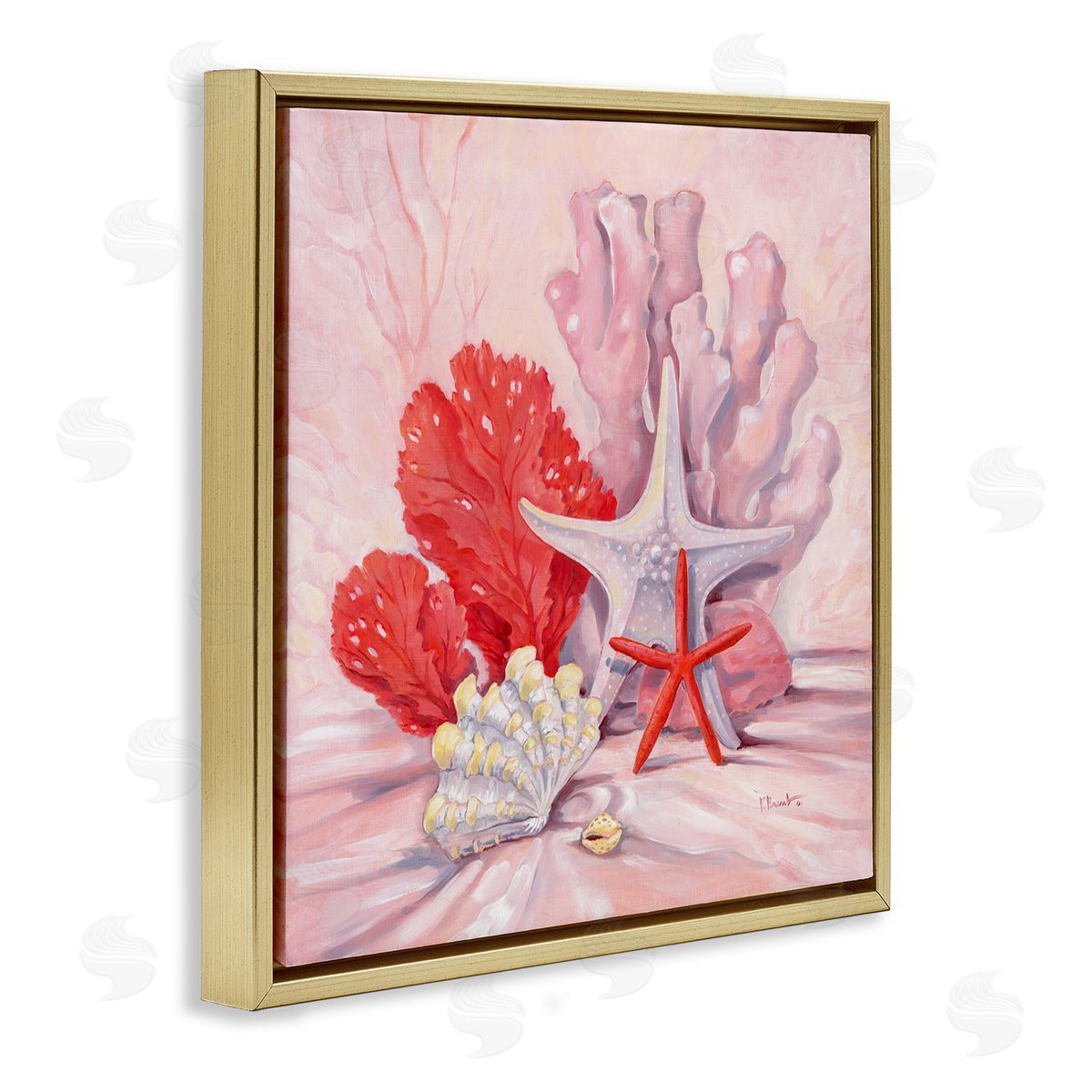 Pink Gathered Sea Life Gold Floating Frame Canvas Wall Art, Home Decor by Paul Brent