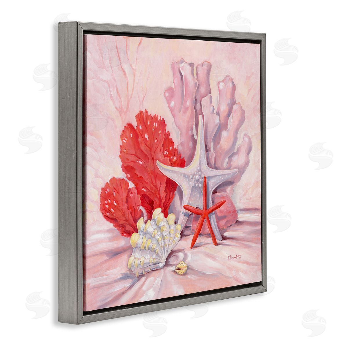 Pink Gathered Sea Life Grey Floating Frame Canvas Wall Art, Home Decor by Paul Brent