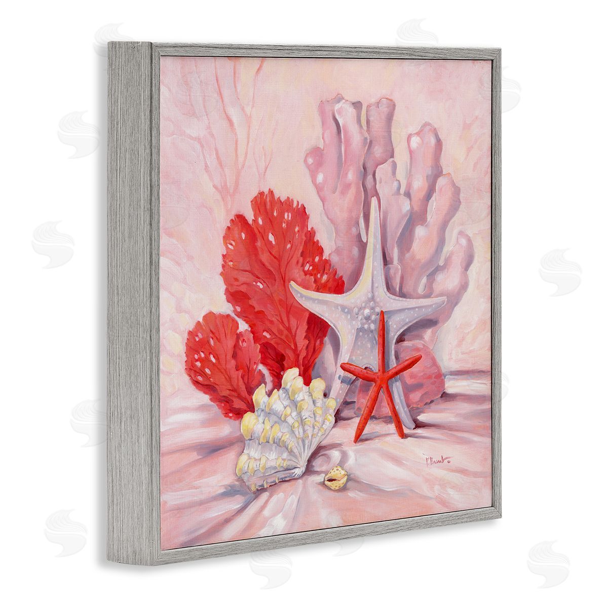 Pink Gathered Sea Life Grey Frame Print Wall Art, Home Decor by Paul Brent