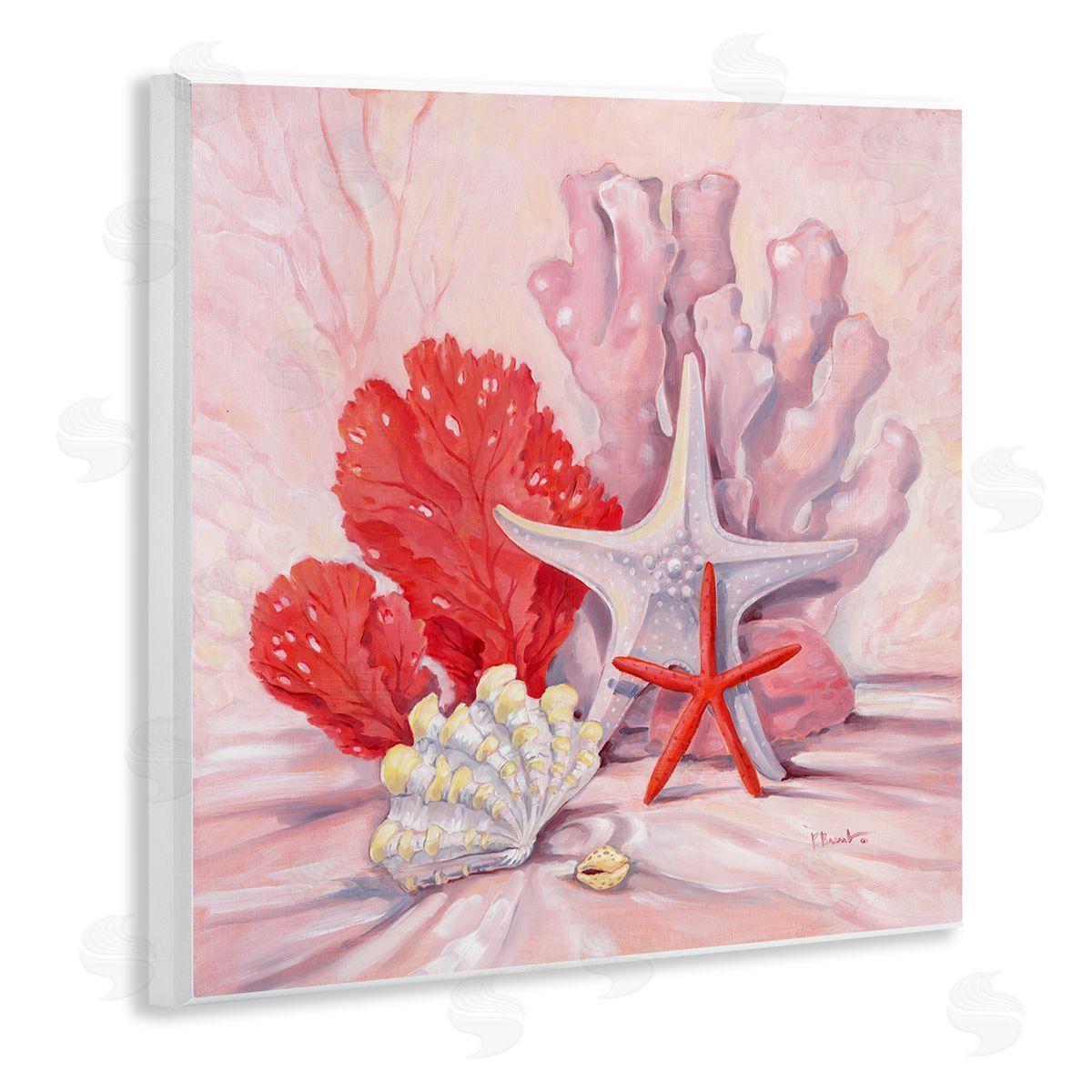 Pink Gathered Sea Life Wood Plaque Wall Art, Home Decor by Paul Brent
