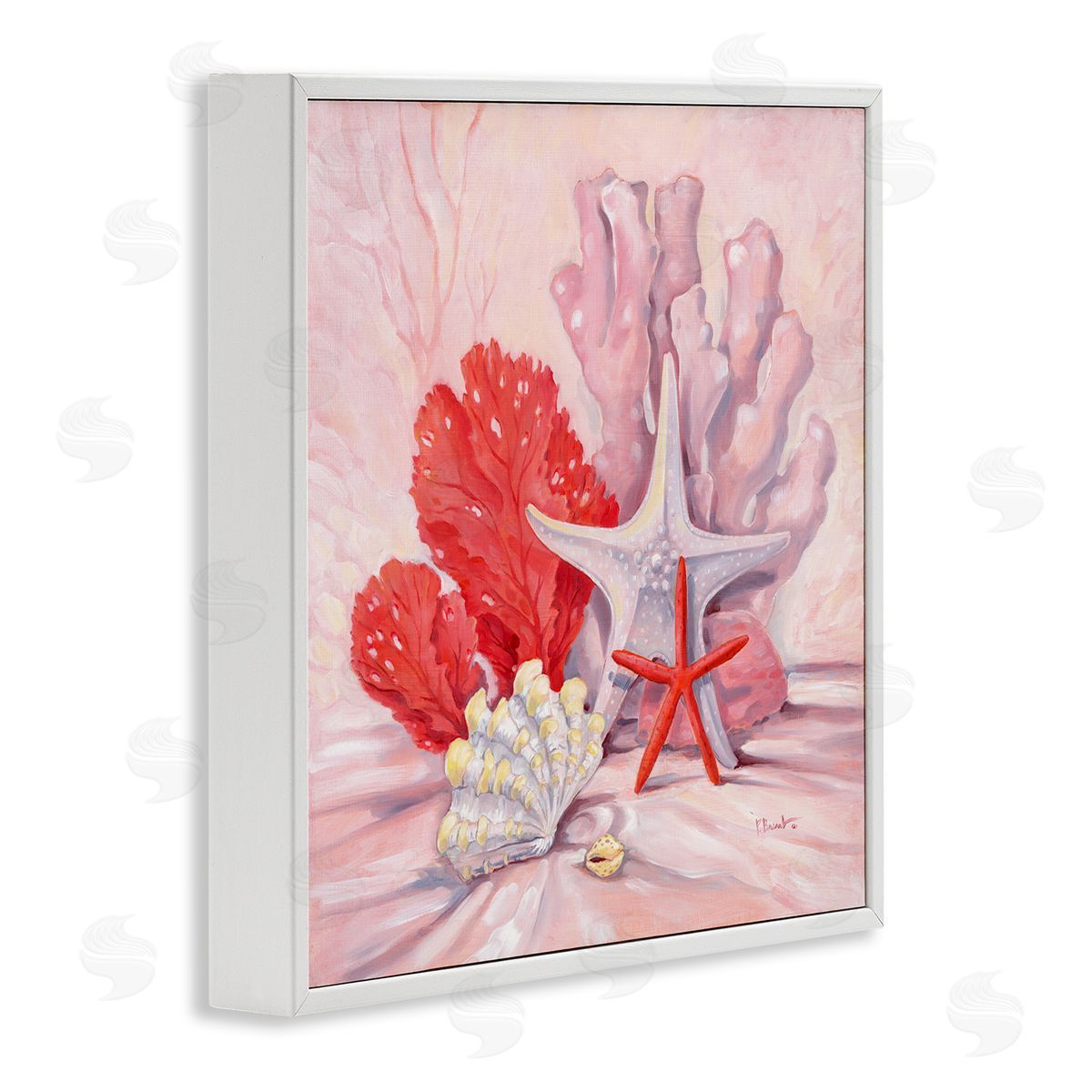 Pink Gathered Sea Life White Frame Print Wall Art, Home Decor by Paul Brent