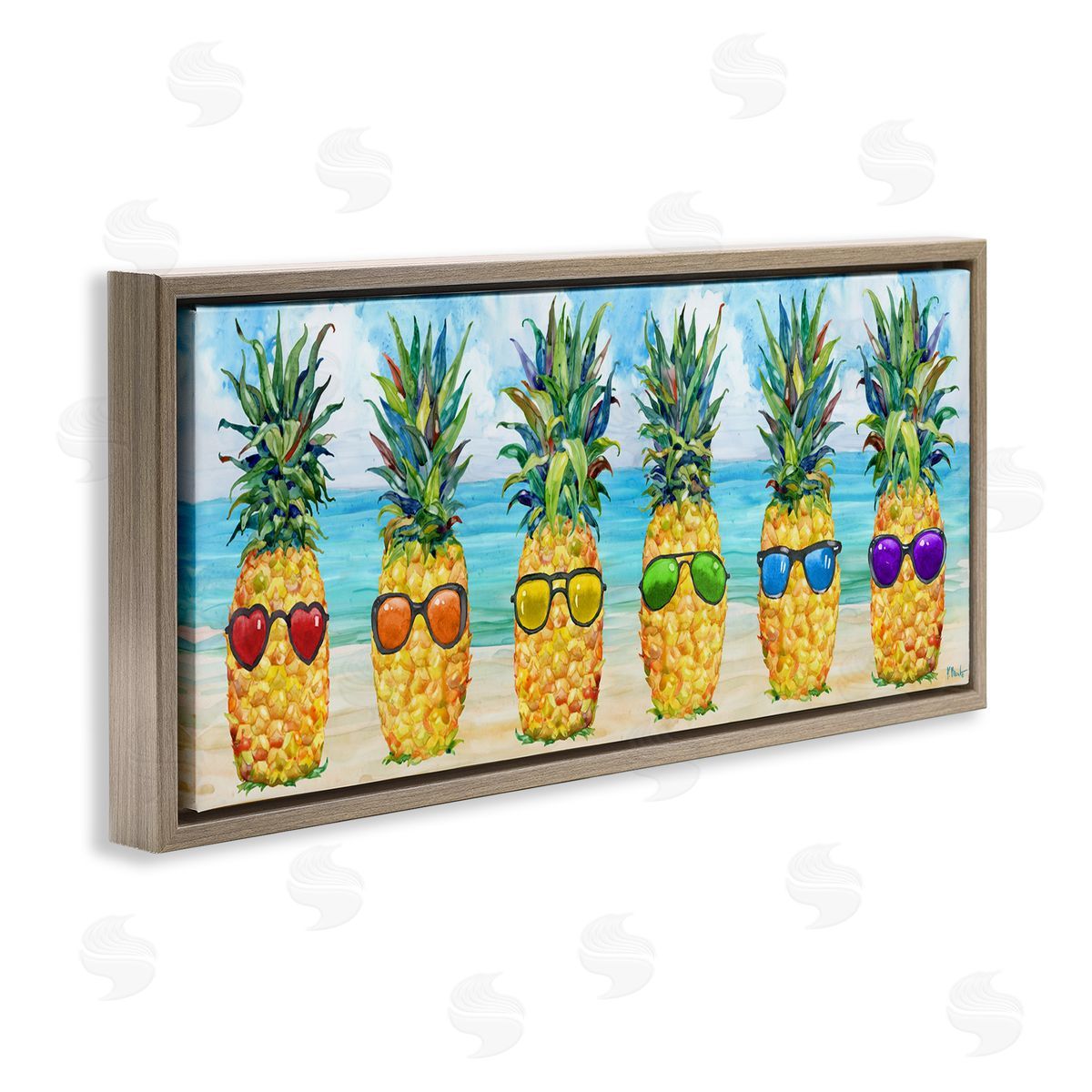 Rainbow Beach Pineapples Brown Floating Frame Canvas Wall Art, Home Decor by Paul Brent