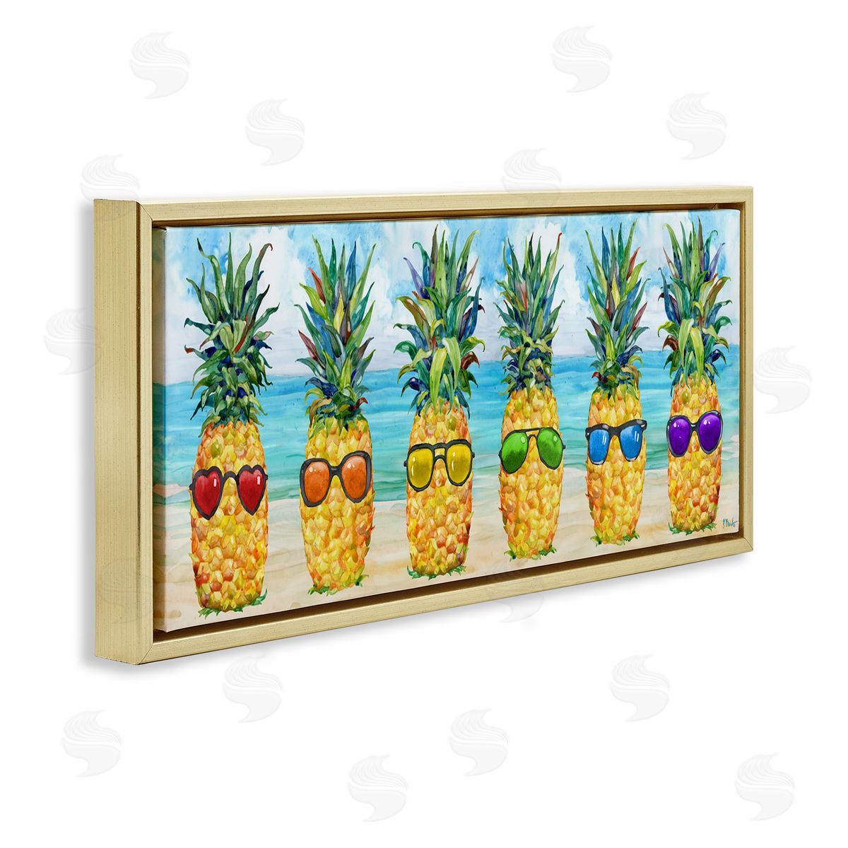 Rainbow Beach Pineapples Gold Floating Frame Canvas Wall Art, Home Decor by Paul Brent