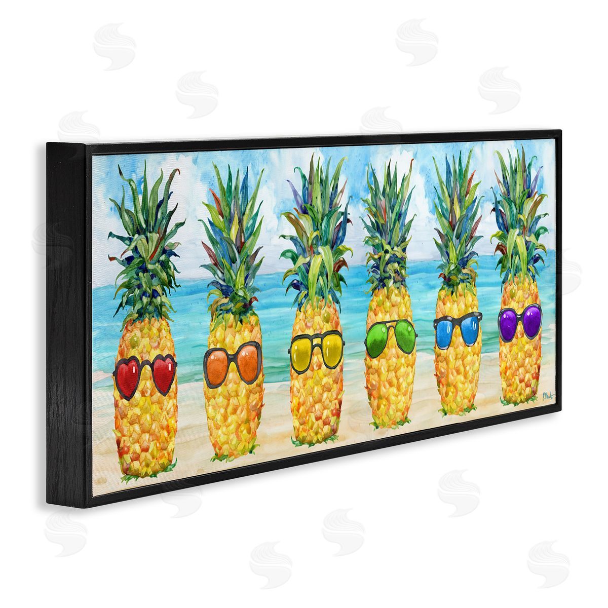 Rainbow Beach Pineapples Black Frame Print Wall Art, Home Decor by Paul Brent