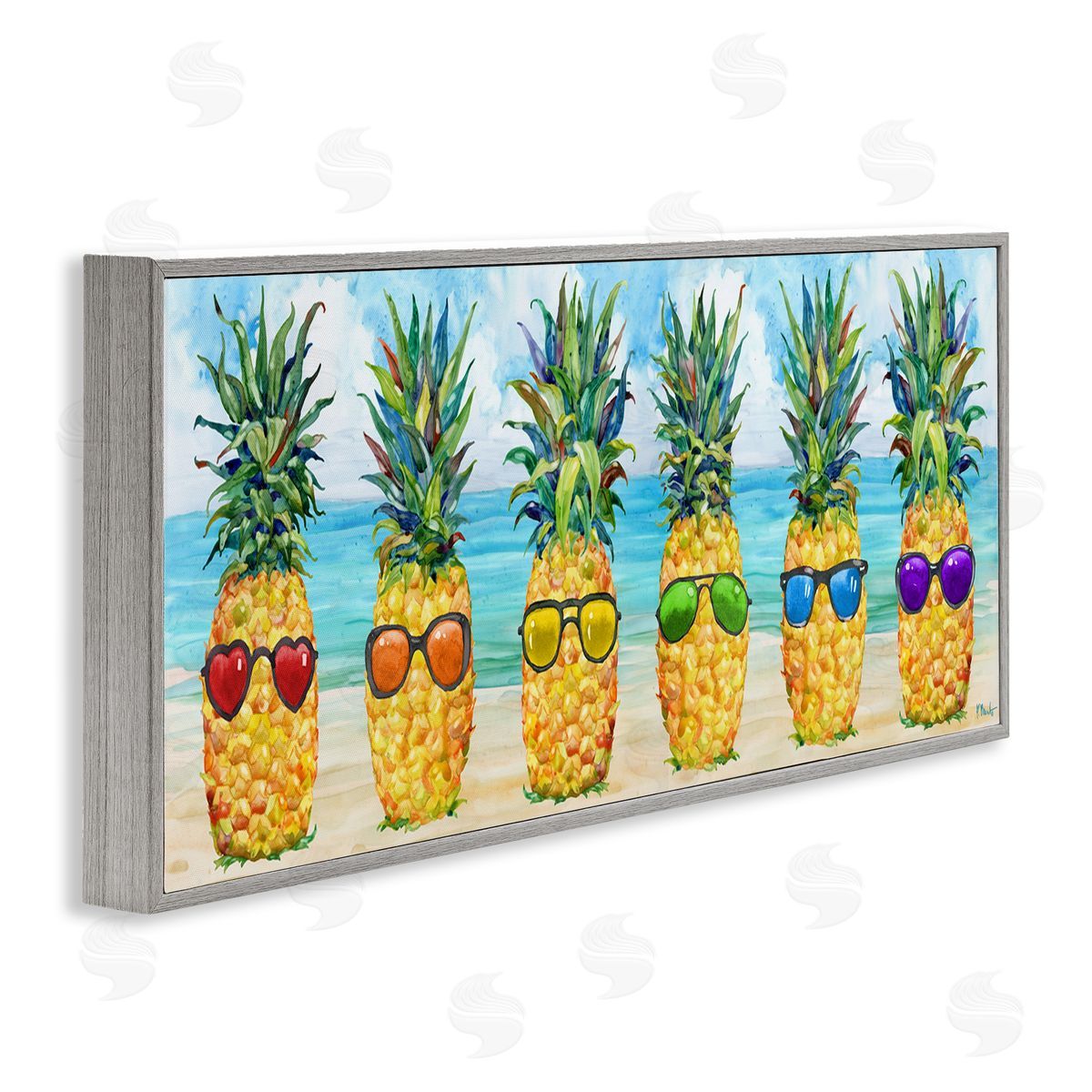 Rainbow Beach Pineapples Grey Frame Print Wall Art, Home Decor by Paul Brent