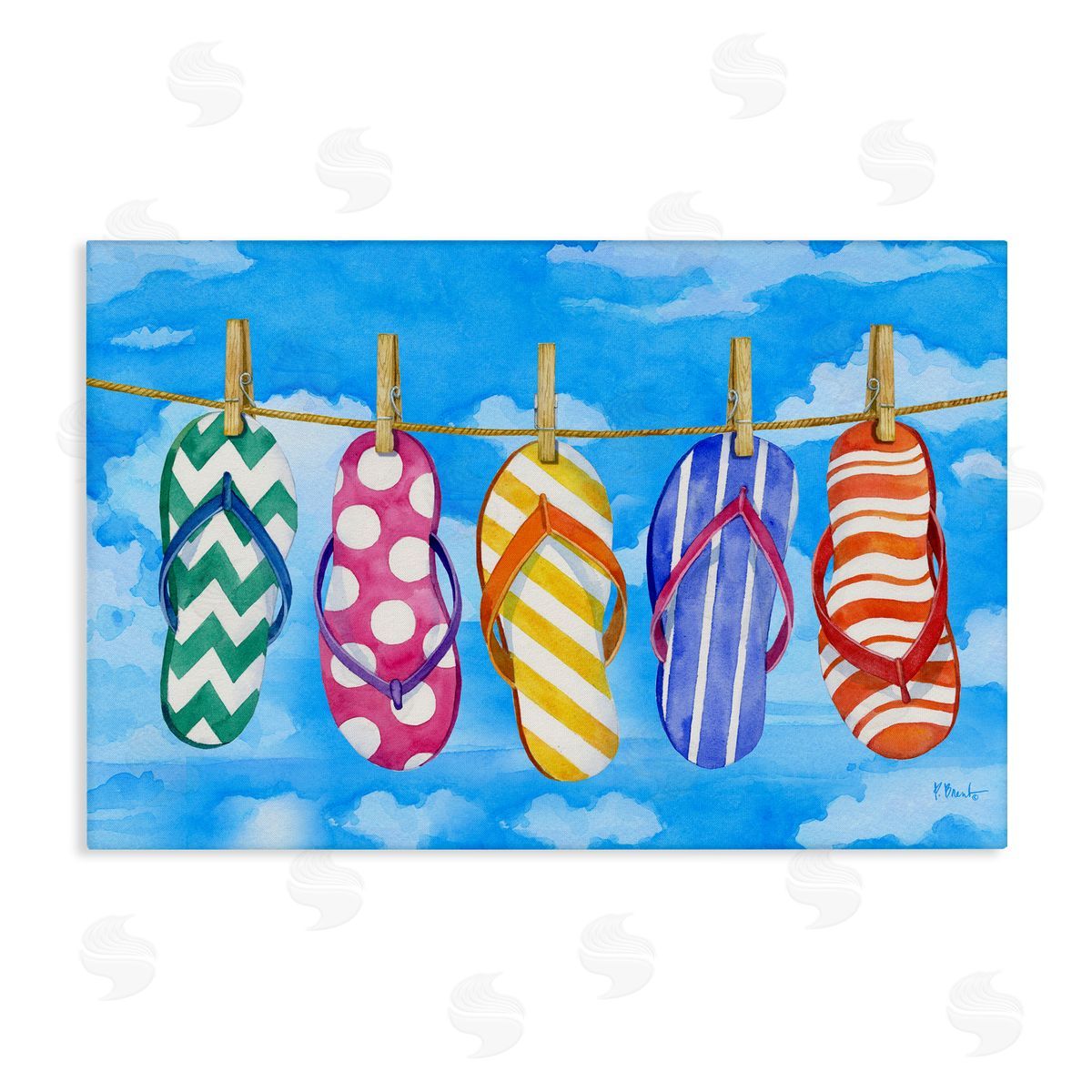 Flip Flops on Clothesline Canvas Wall Art, Home Decor by Paul Brent