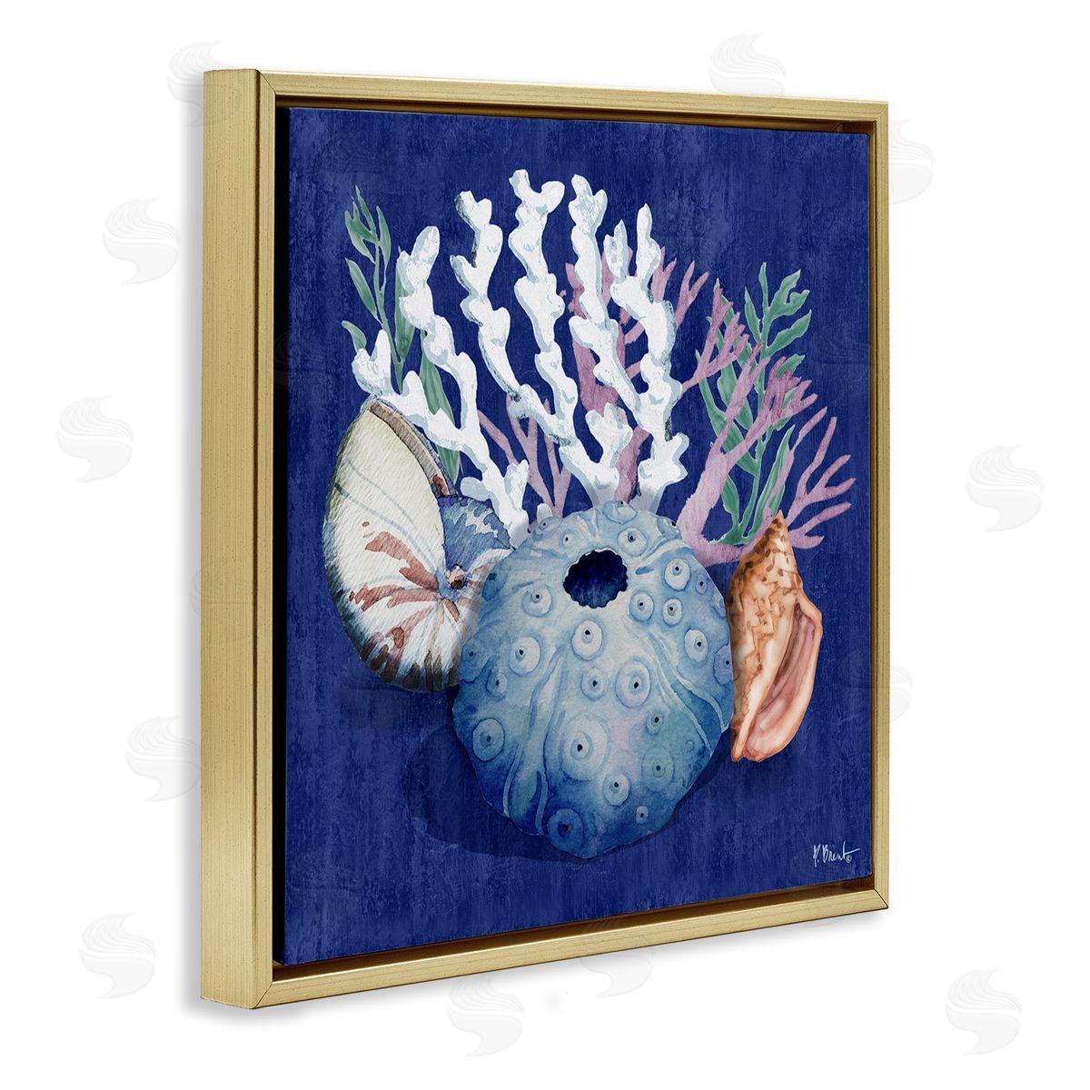 Sea Urchin and Coral Gold Floating Frame Canvas Wall Art, Home Decor by Paul Brent