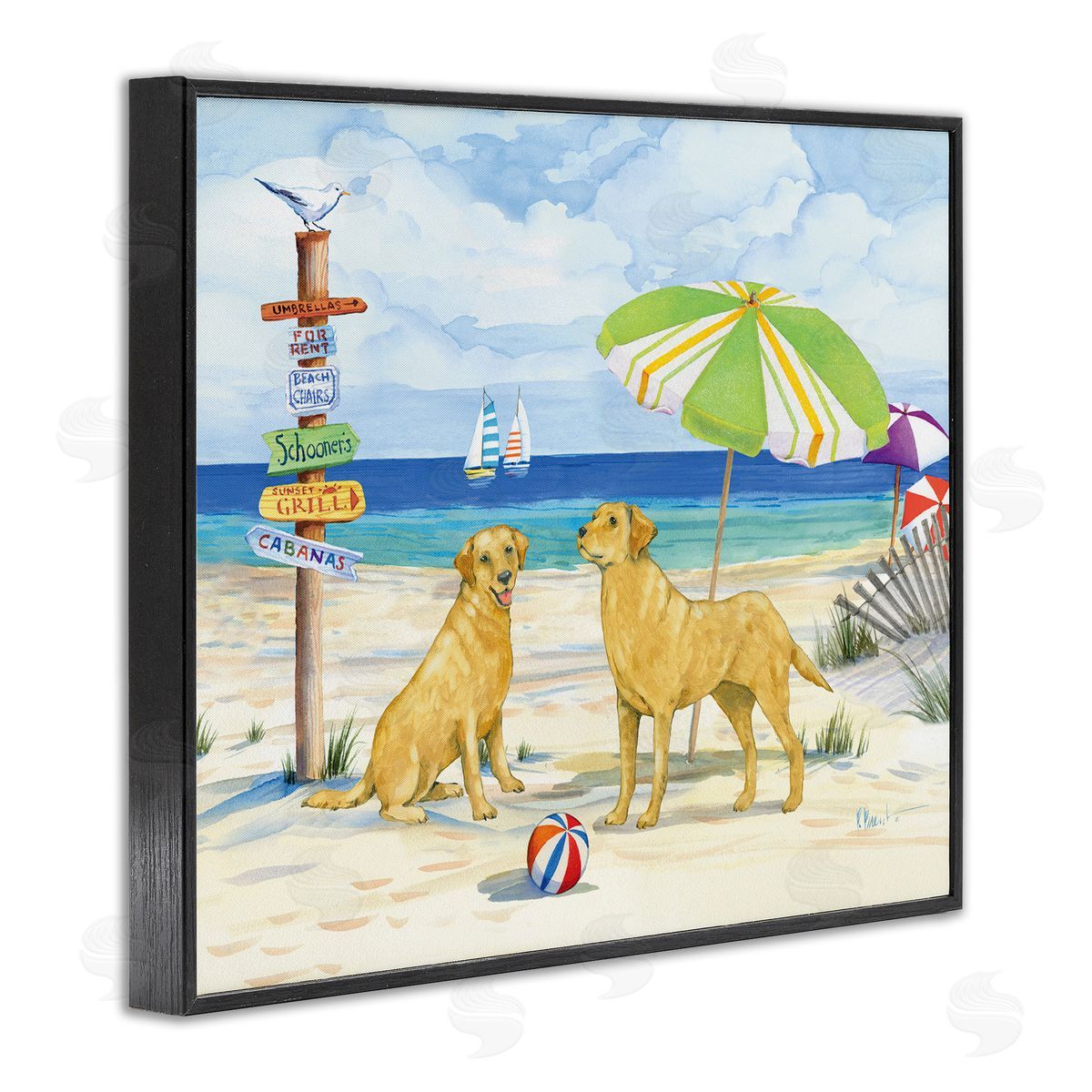 Dog Beach Day Black Frame Print Wall Art, Home Decor by Paul Brent