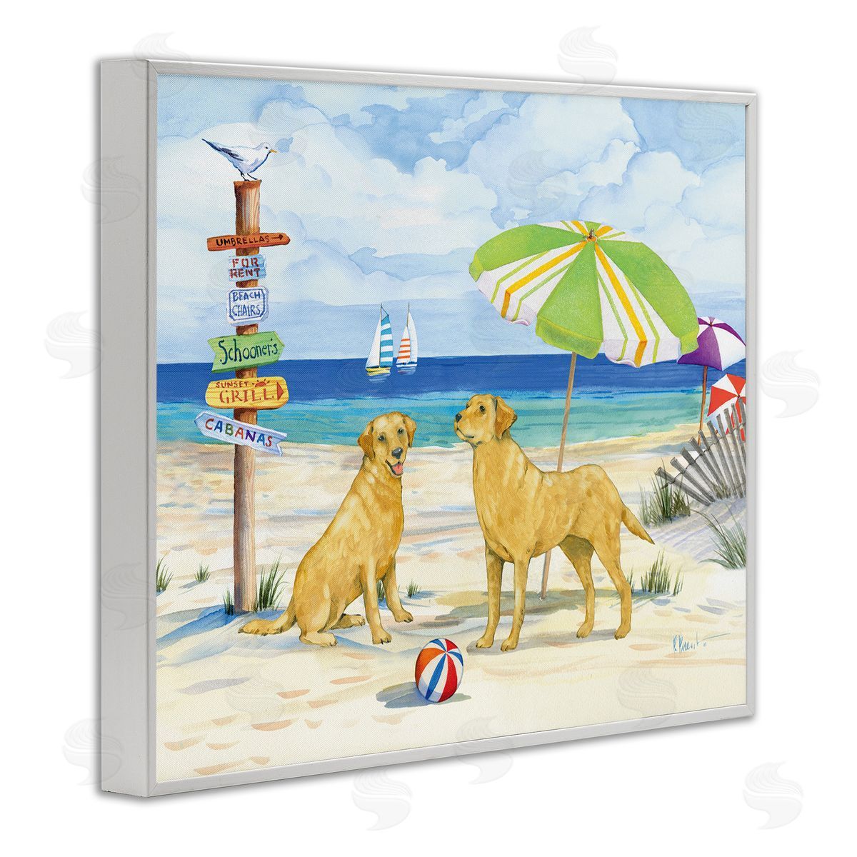 Dog Beach Day White Frame Print Wall Art, Home Decor by Paul Brent