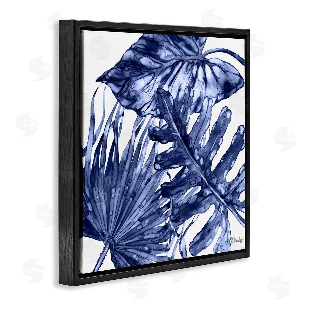 Hued Palm Fronds Black Floating Frame Canvas Wall Art, Home Decor by Paul Brent