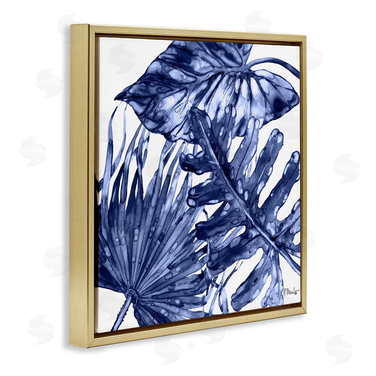Hued Palm Fronds Gold Floating Frame Canvas Wall Art, Home Decor by Paul Brent