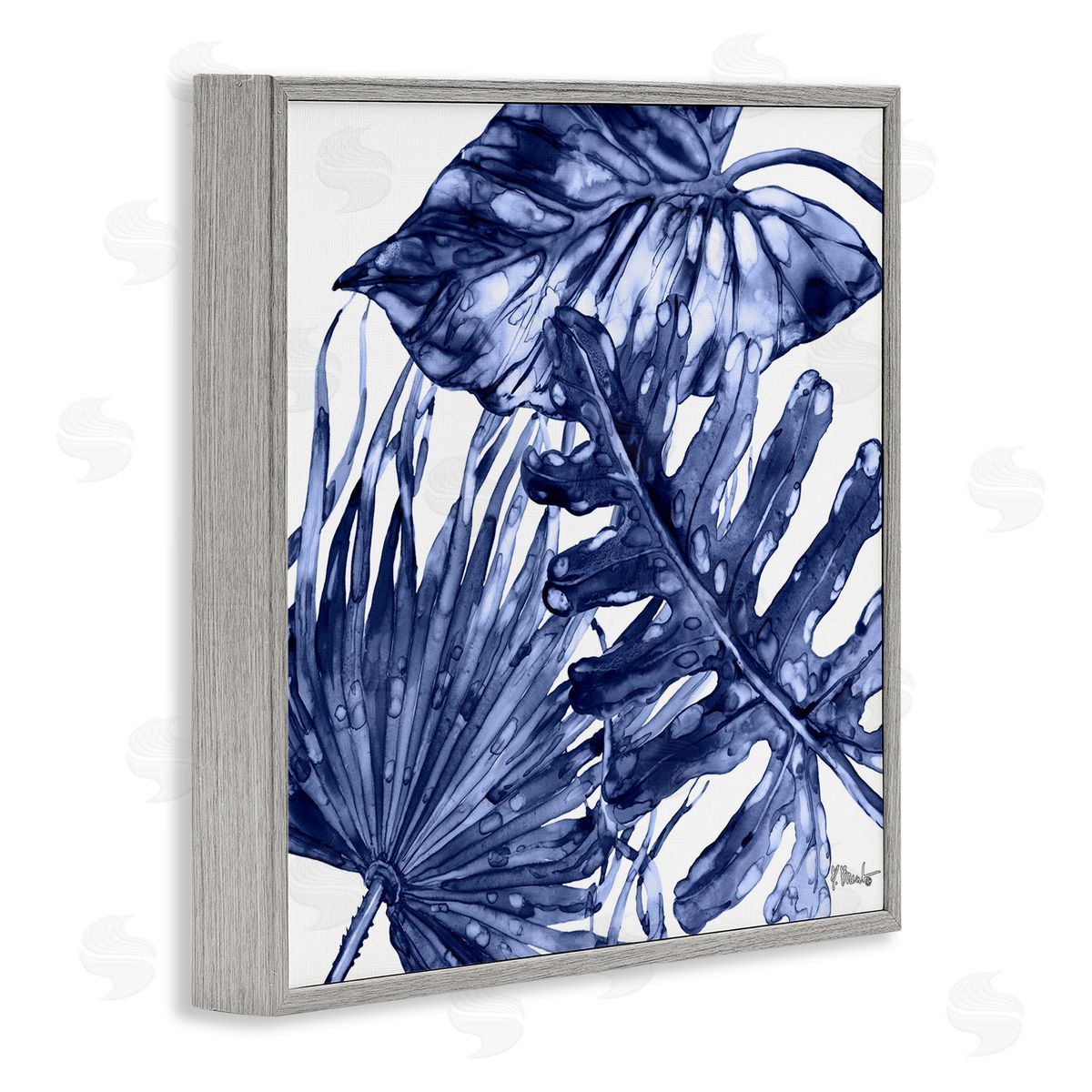Hued Palm Fronds Grey Frame Print Wall Art, Home Decor by Paul Brent