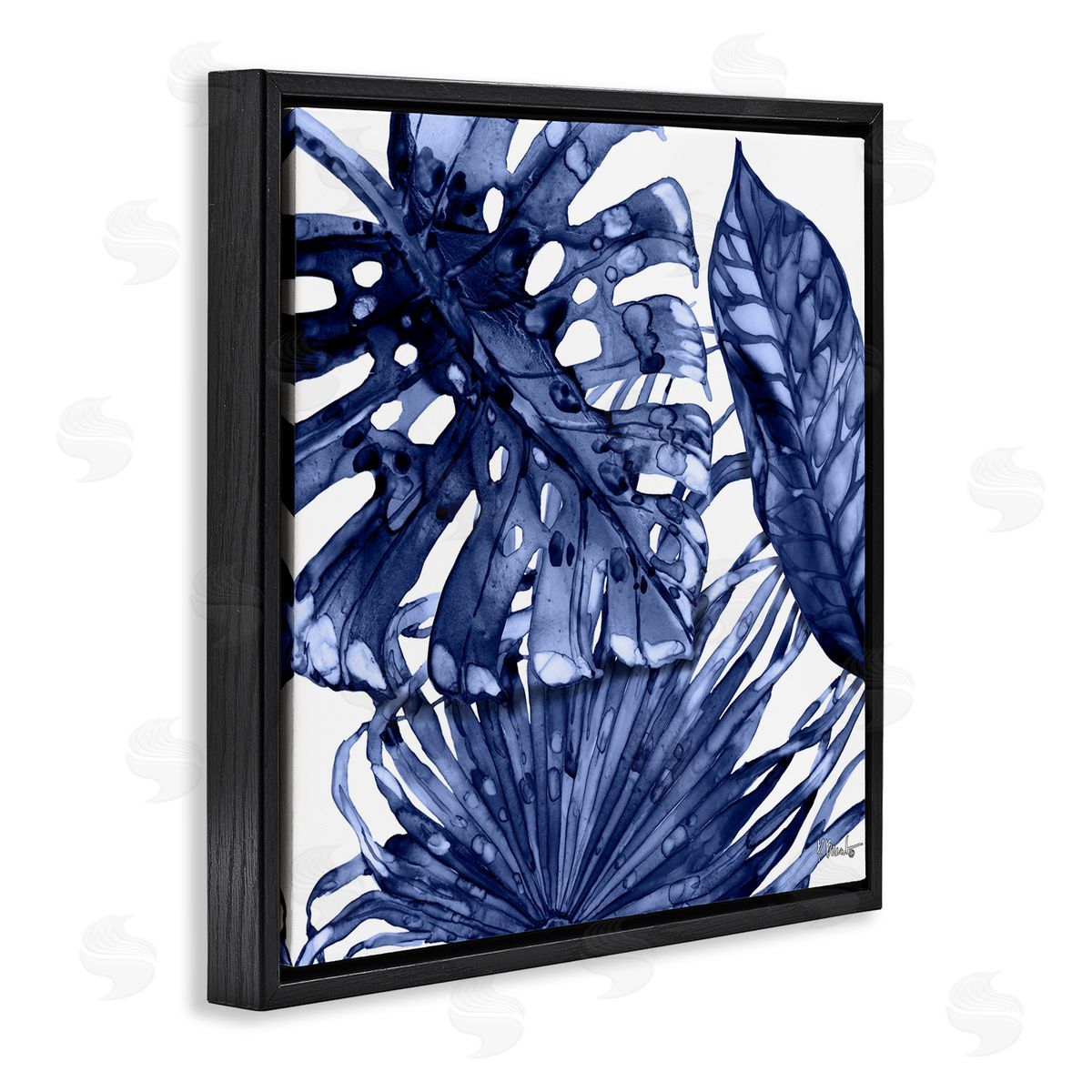 Blue Hued Palms Black Floating Frame Canvas Wall Art, Home Decor by Paul Brent