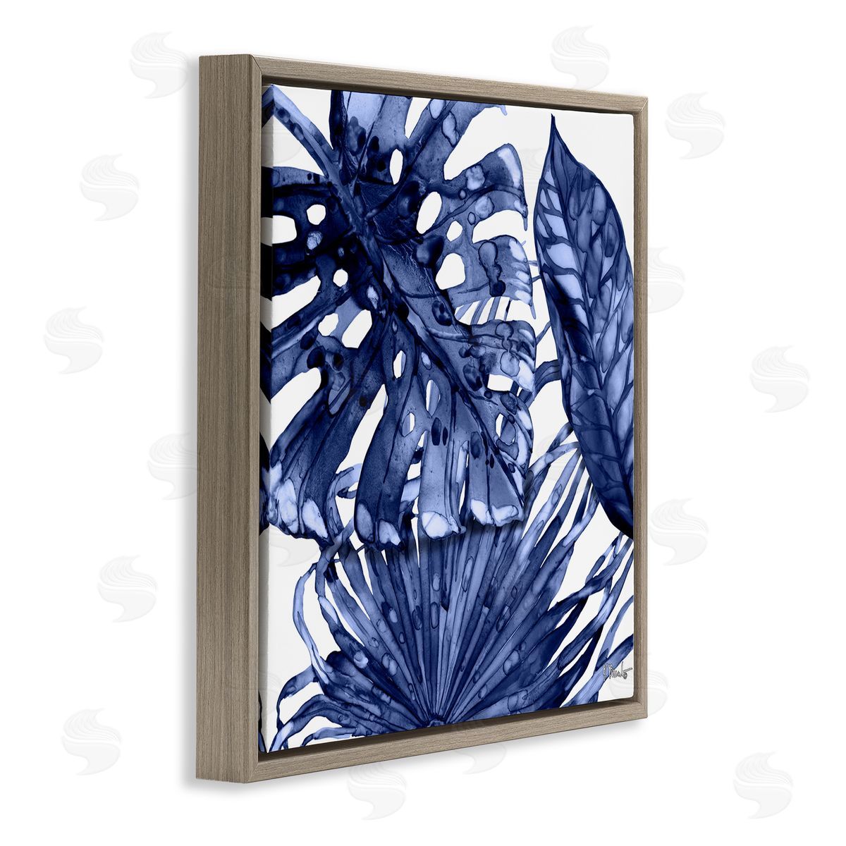 Blue Hued Palms Brown Floating Frame Canvas Wall Art, Home Decor by Paul Brent
