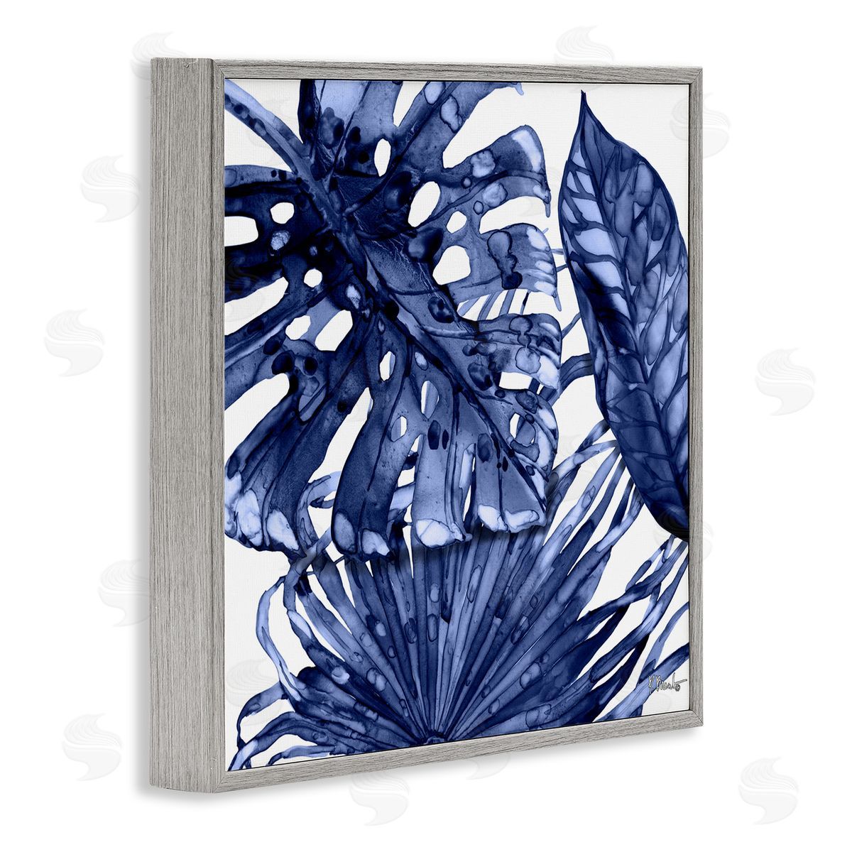 Blue Hued Palms Grey Frame Print Wall Art, Home Decor by Paul Brent