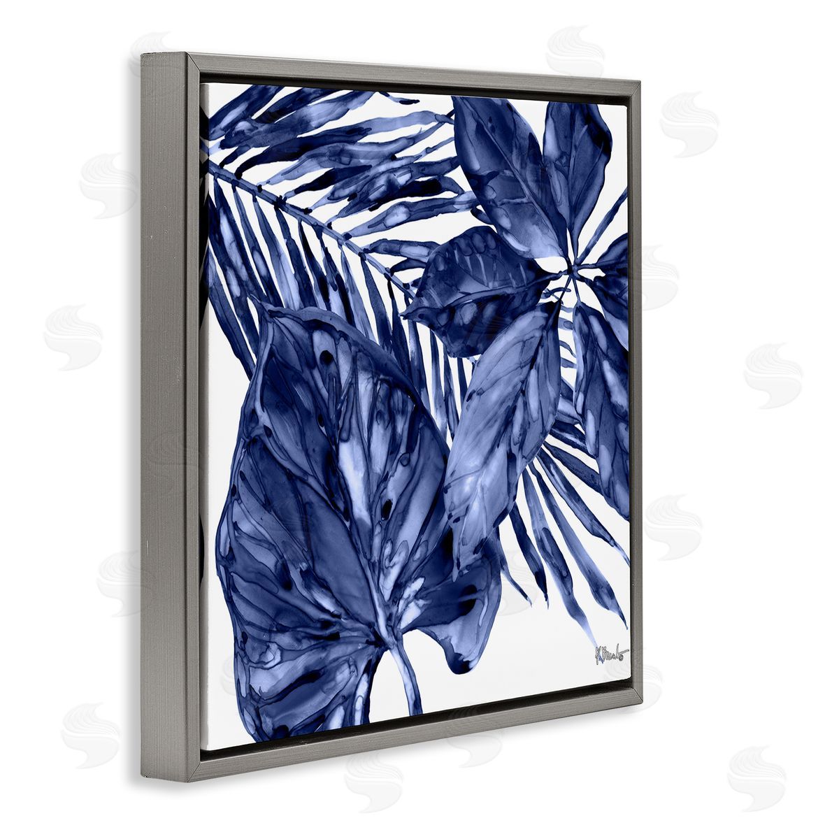 Hued Plant Fronds Grey Floating Frame Canvas Wall Art, Home Decor by Paul Brent