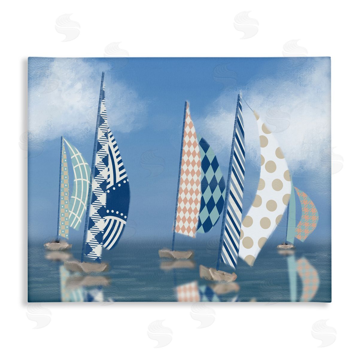 Patchwork Coastal Sailboats Canvas Wall Art, Home Decor by Matthew Piotrowicz