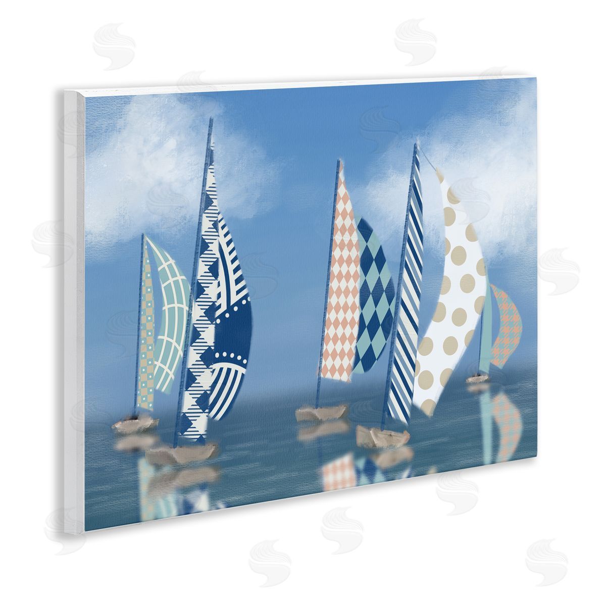 Patchwork Coastal Sailboats Wood Plaque Wall Art, Home Decor by Matthew Piotrowicz