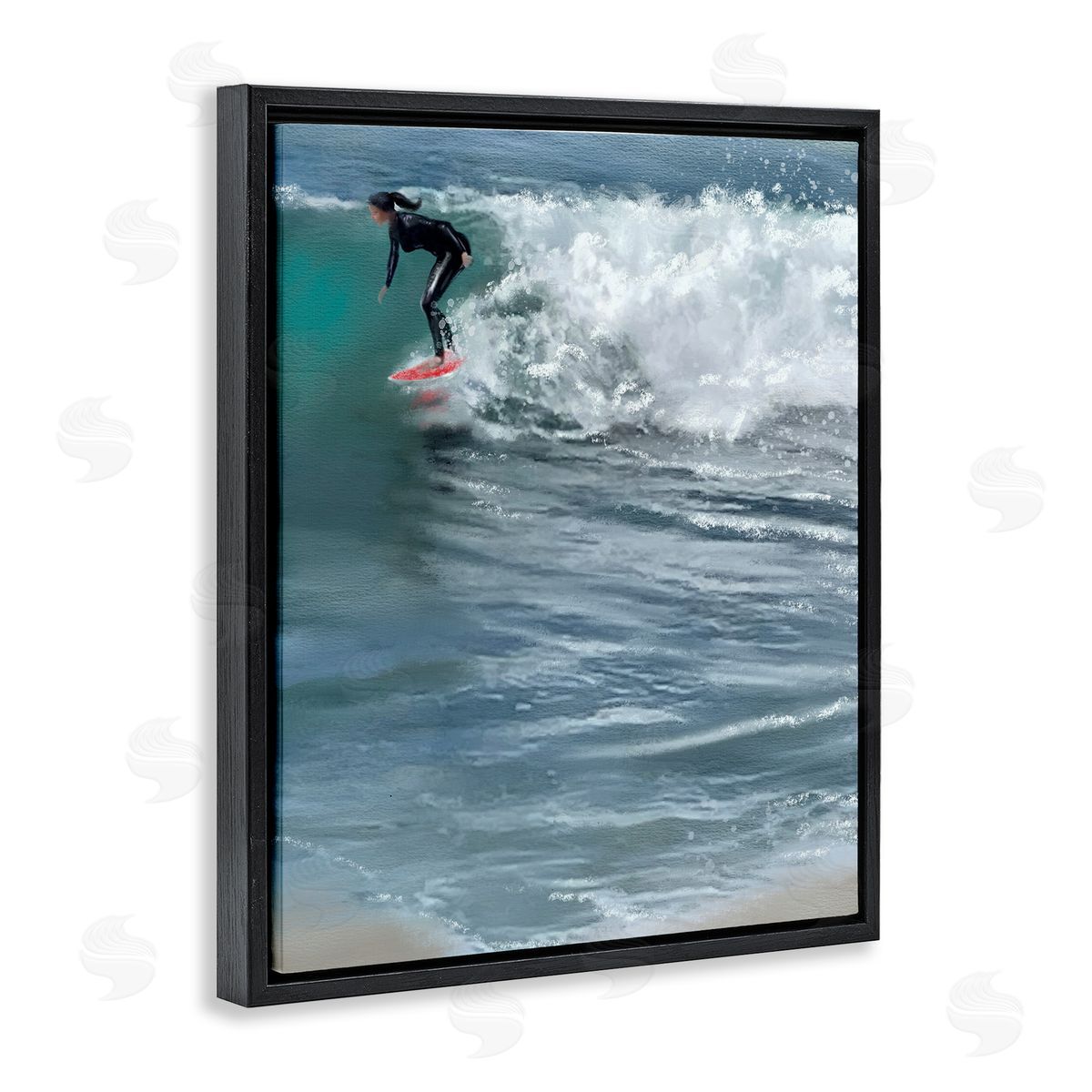 Cali Surfer Girl Black Floating Frame Canvas Wall Art, Home Decor by Matthew Piotrowicz