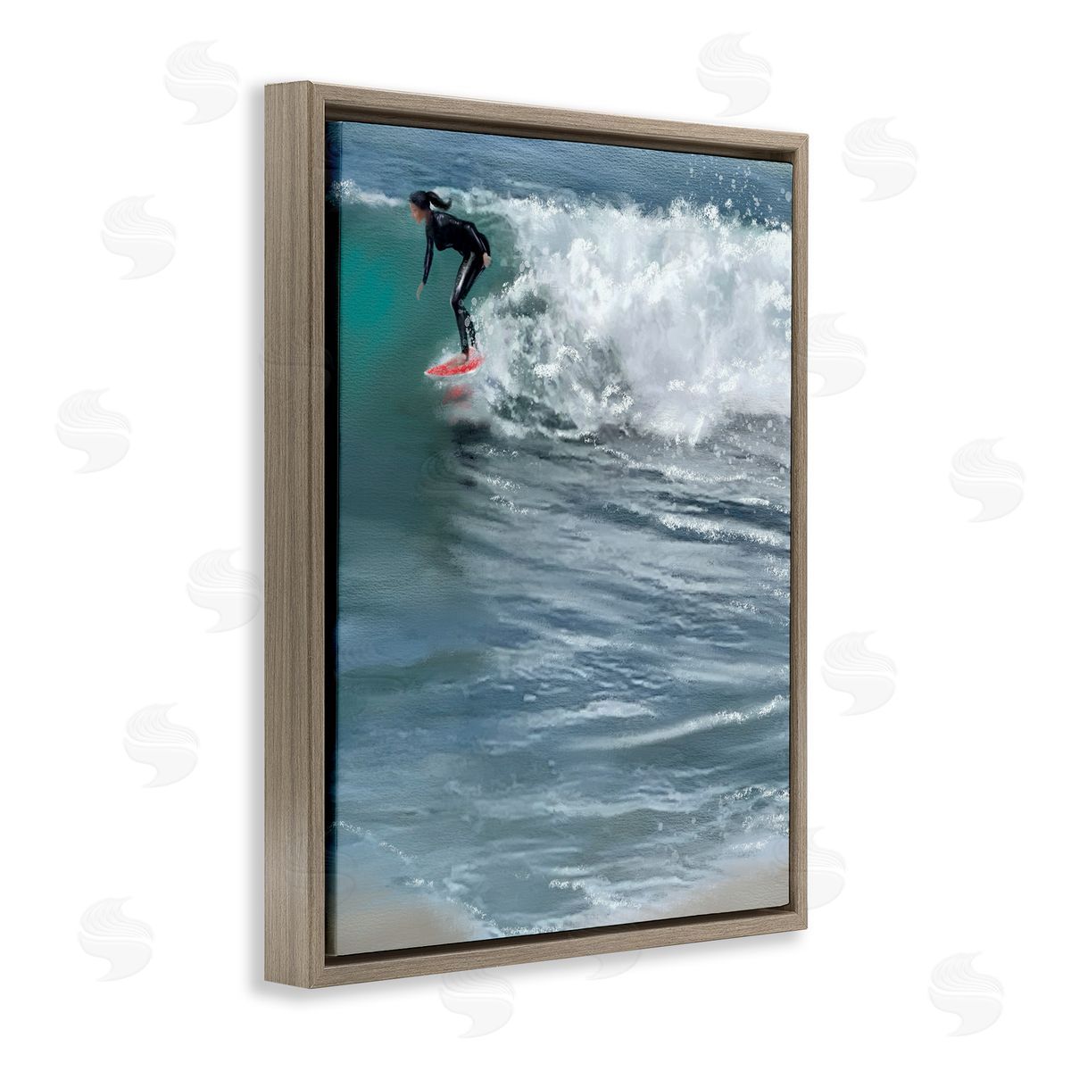 Cali Surfer Girl Brown Floating Frame Canvas Wall Art, Home Decor by Matthew Piotrowicz