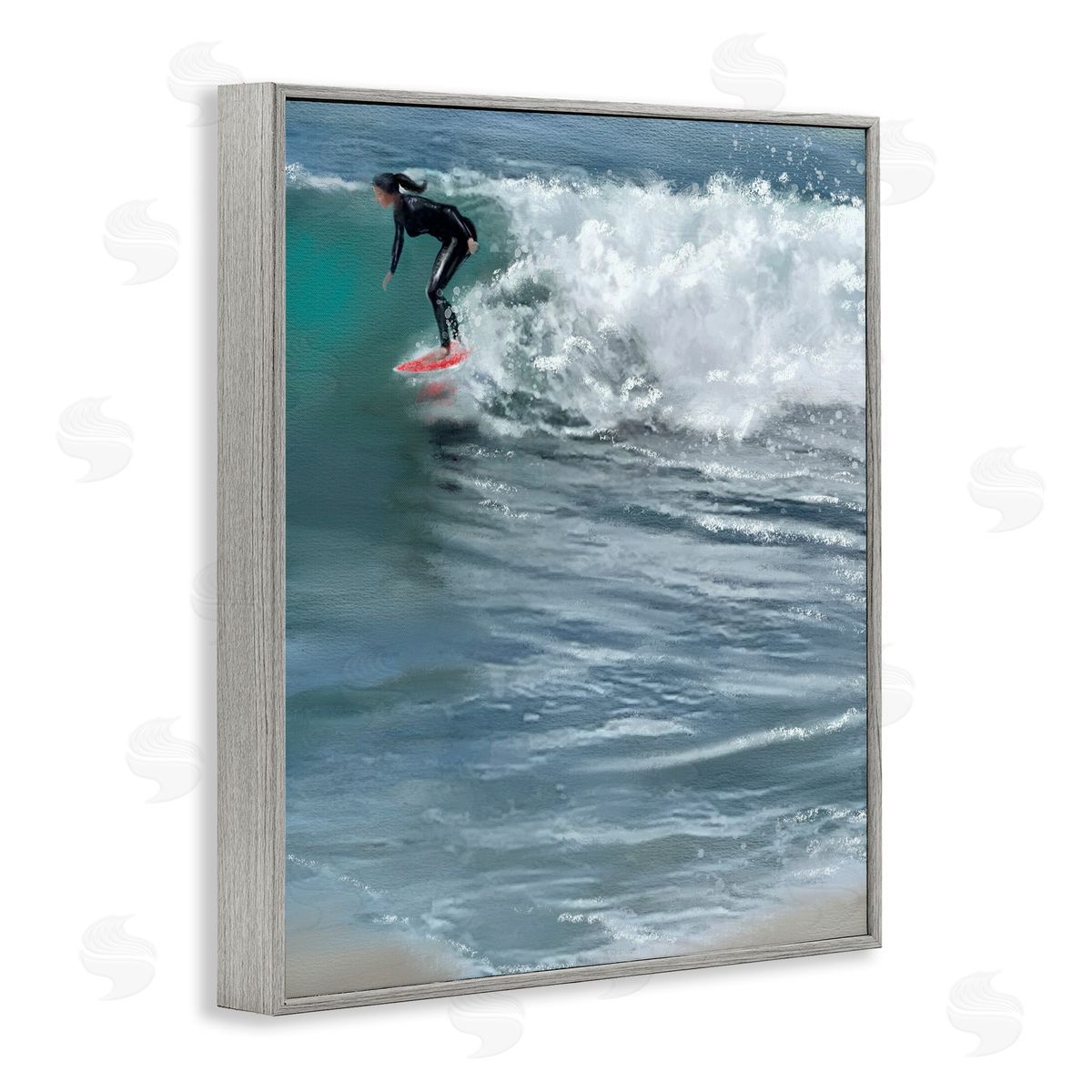 Cali Surfer Girl Grey Frame Print Wall Art, Home Decor by Matthew Piotrowicz