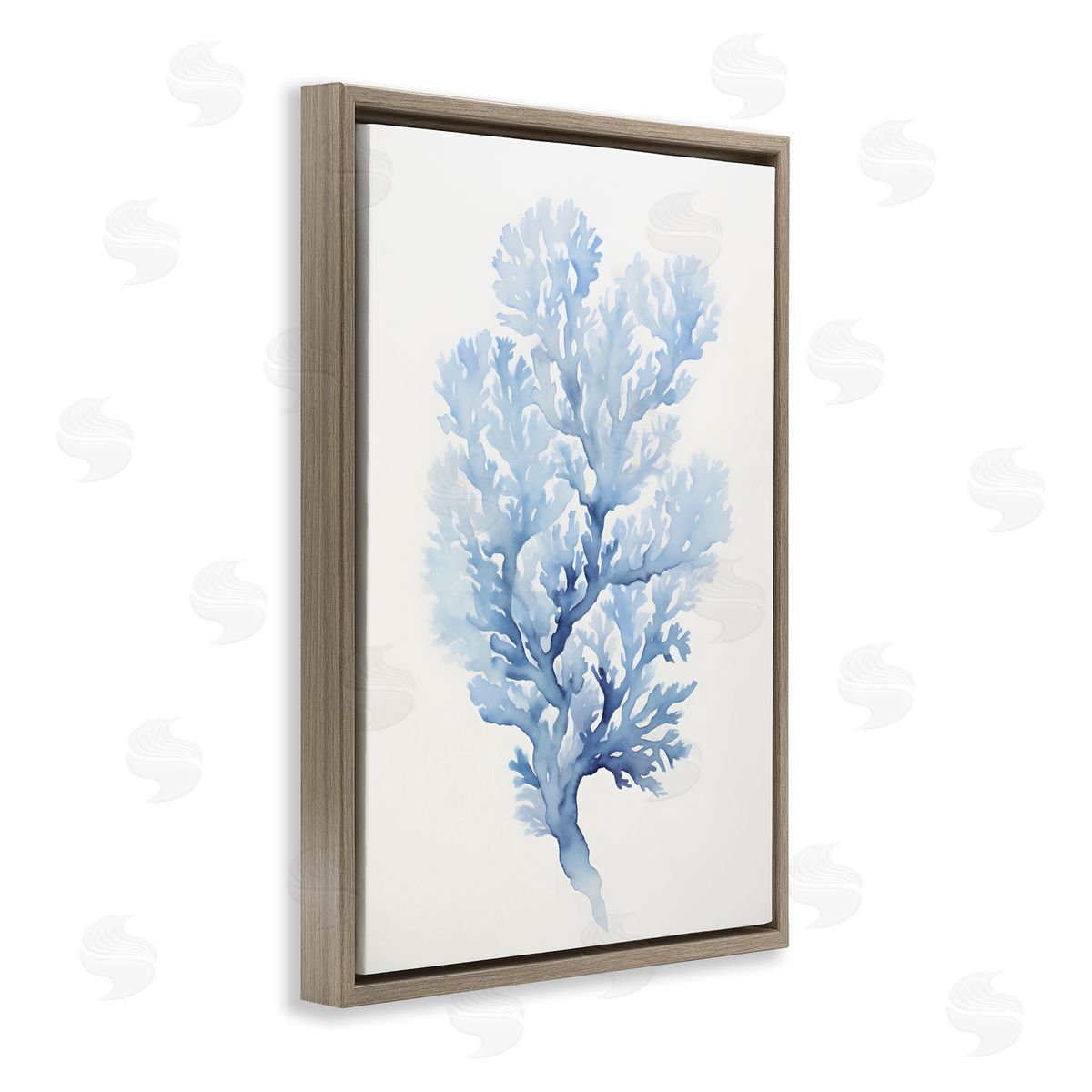 Indigo Coral Shape Brown Floating Frame Canvas Wall Art, Home Decor by Petal Prints Design