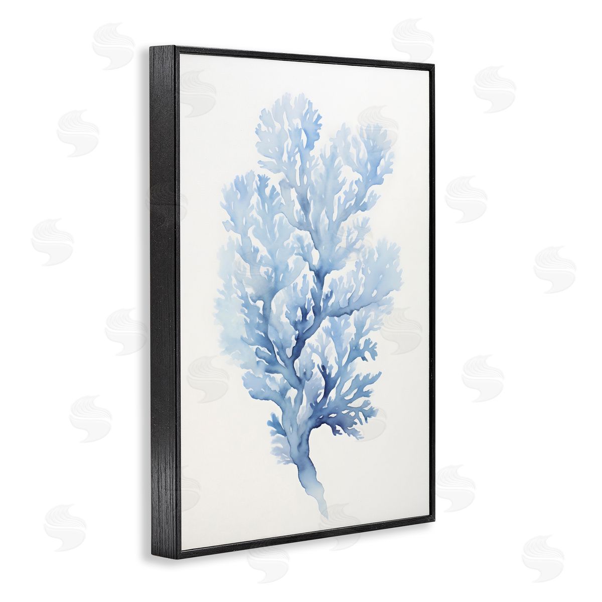 Indigo Coral Shape Black Frame Print Wall Art, Home Decor by Petal Prints Design