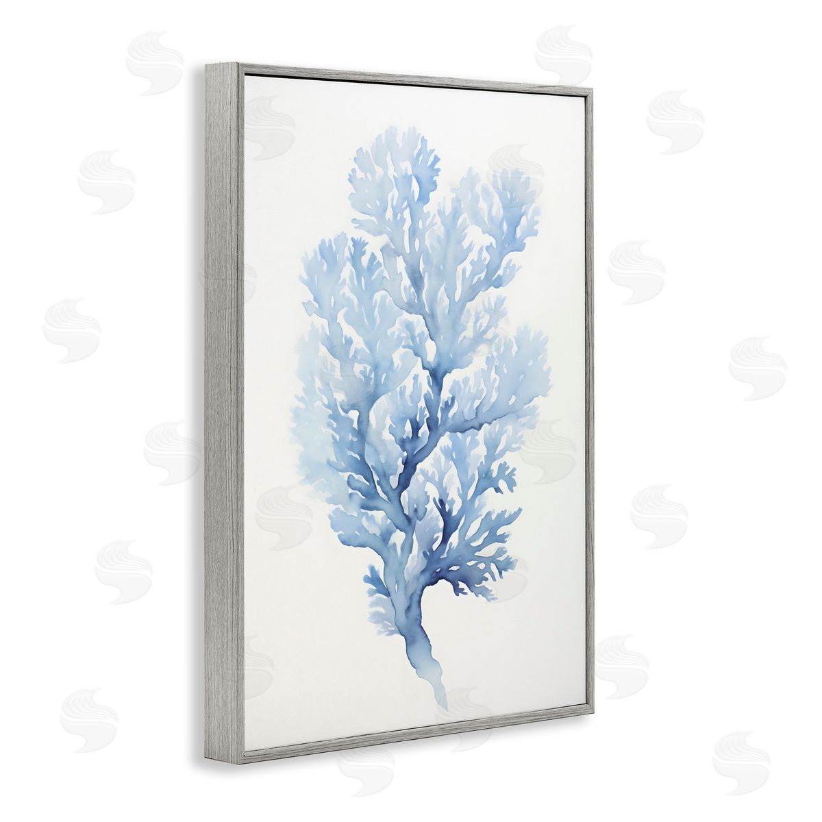Indigo Coral Shape Grey Frame Print Wall Art, Home Decor by Petal Prints Design