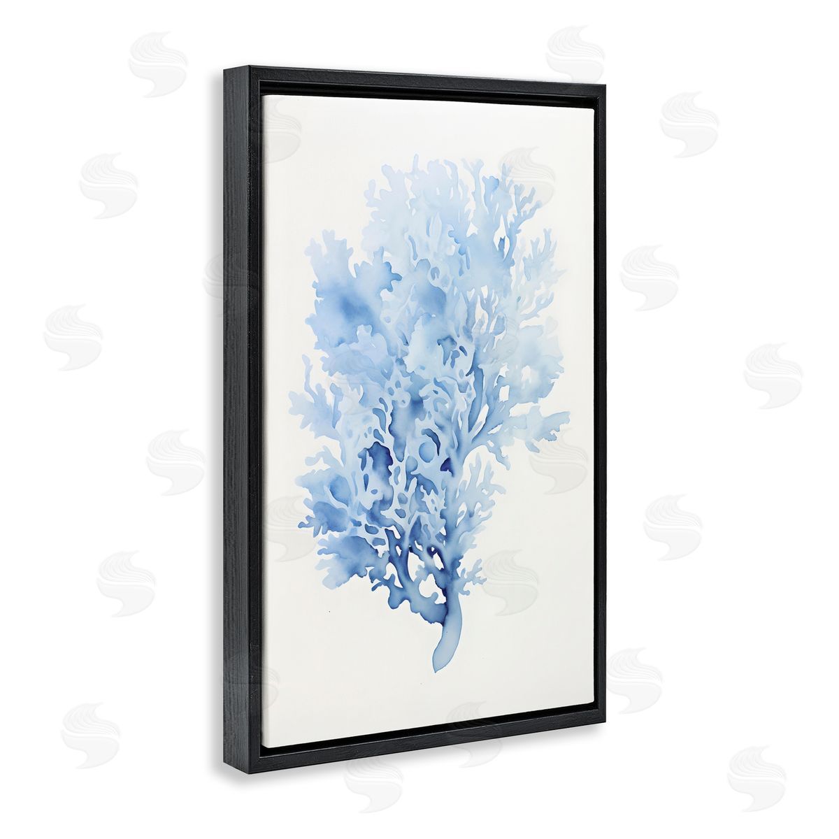 Indigo Coral Impression Black Floating Frame Canvas Wall Art, Home Decor by Petal Prints Design