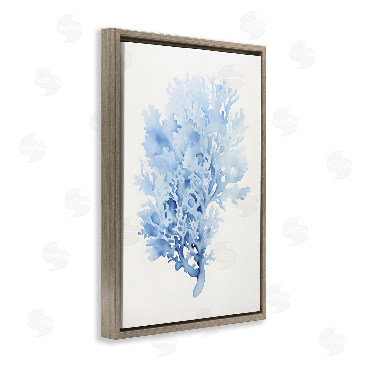 Indigo Coral Impression Brown Floating Frame Canvas Wall Art, Home Decor by Petal Prints Design