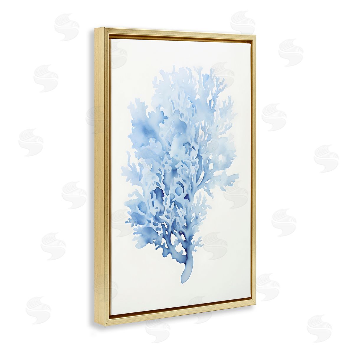 Indigo Coral Impression Gold Floating Frame Canvas Wall Art, Home Decor by Petal Prints Design