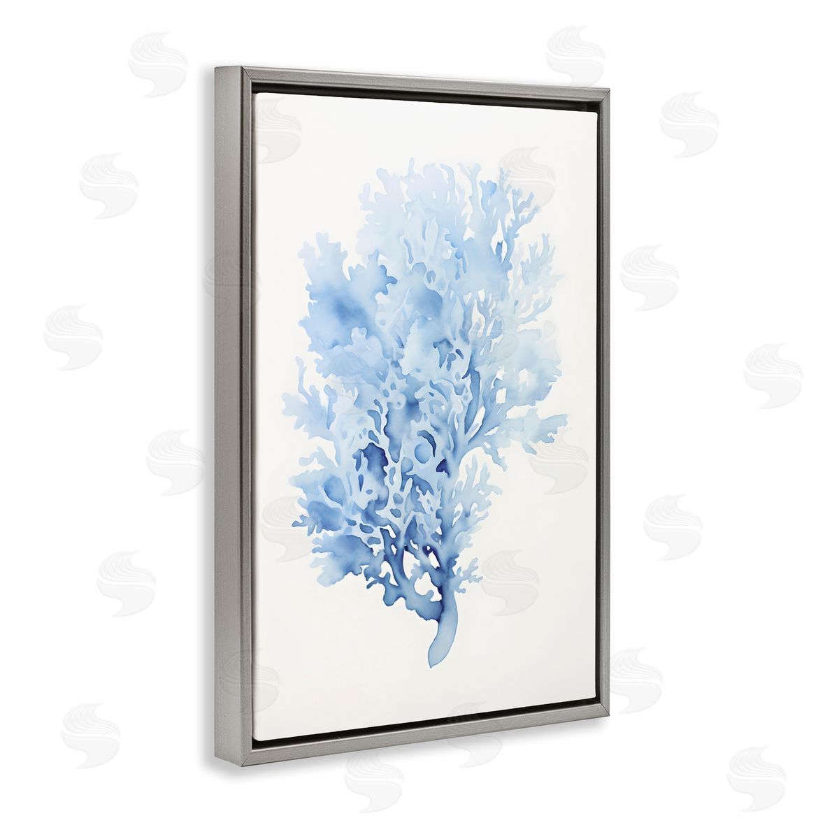 Indigo Coral Impression Grey Floating Frame Canvas Wall Art, Home Decor by Petal Prints Design